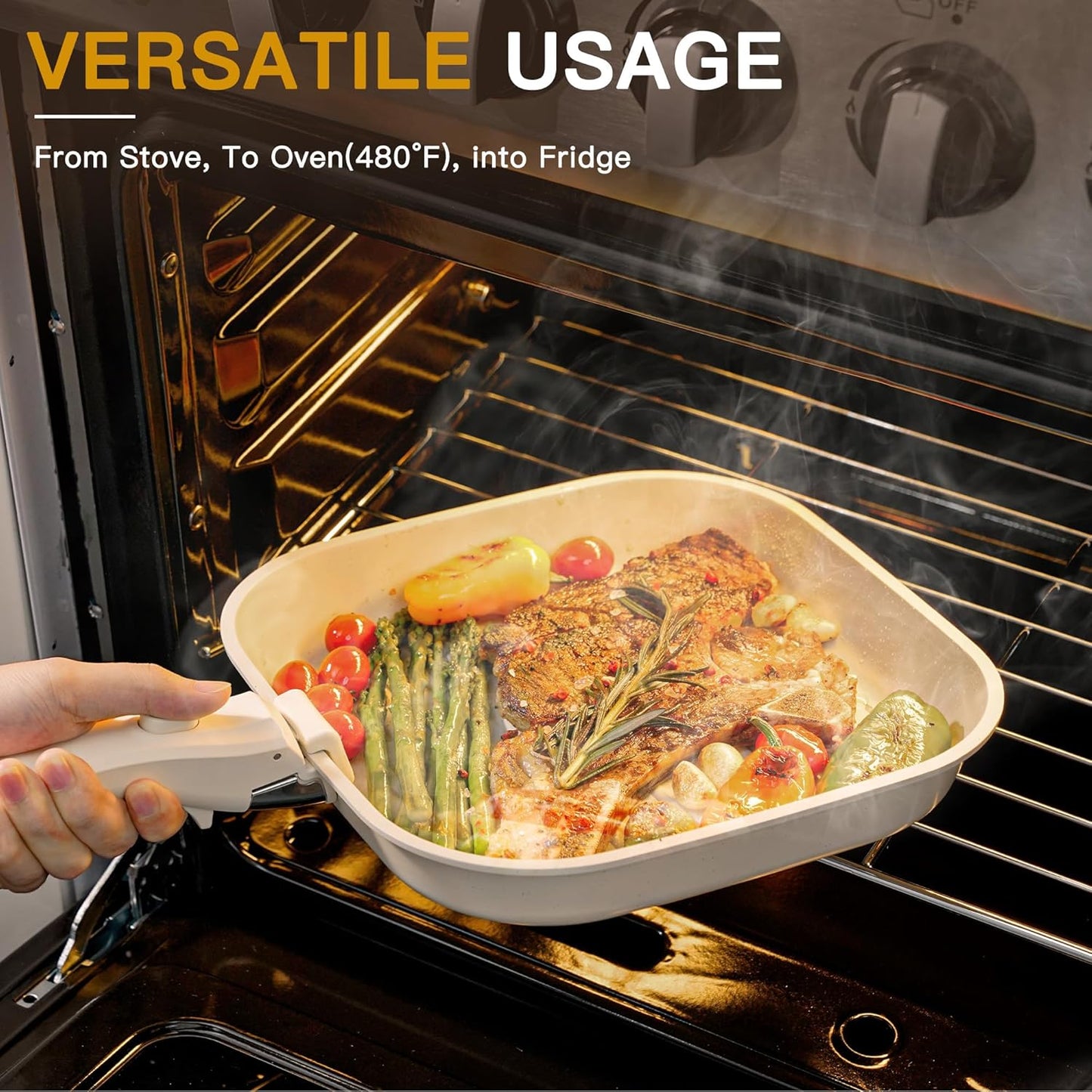 Astercook 23 Pcs Pots and Pans Non Stick Ceramic Cookware Set Detachab