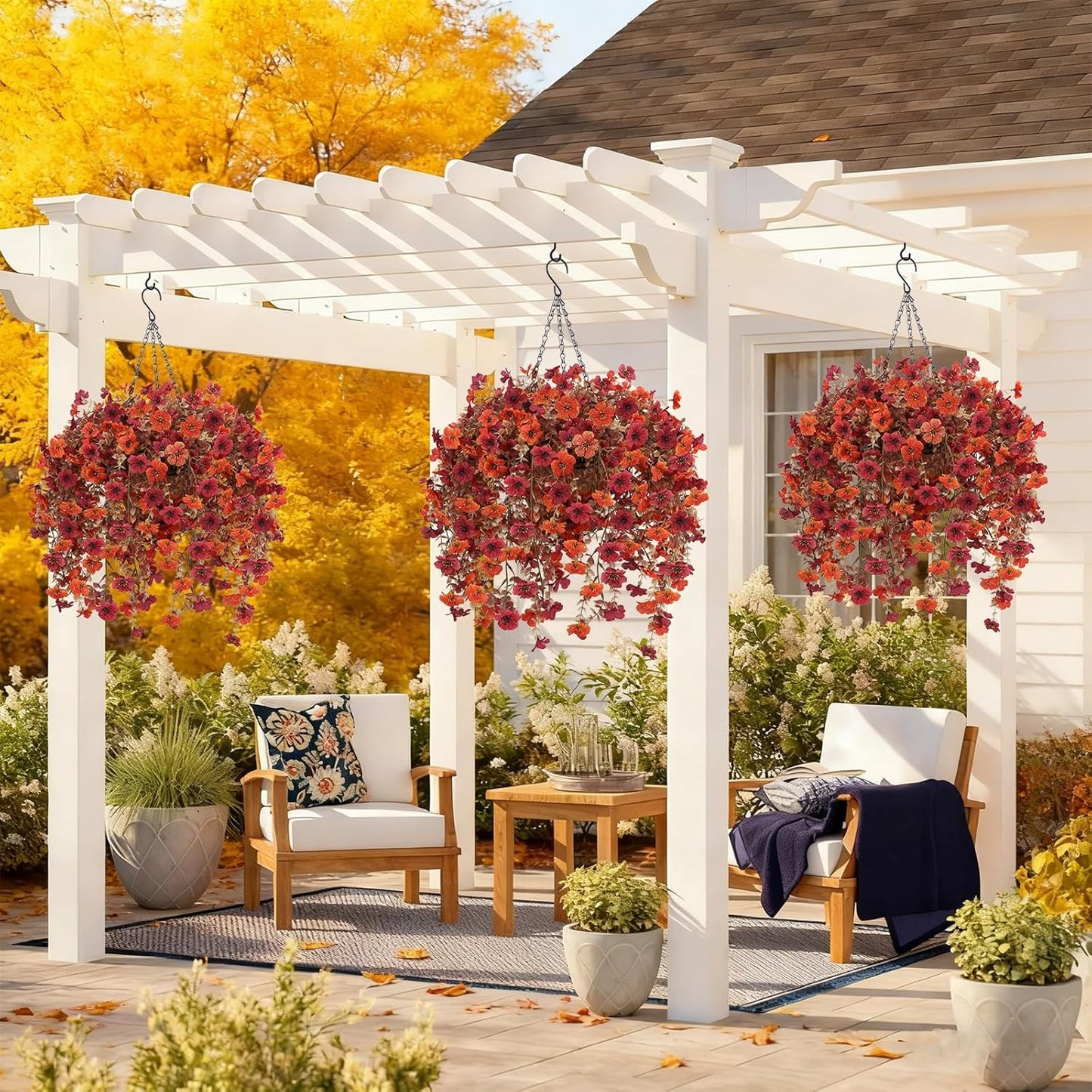 Geegoods Artificial Flowers for Outdoors, 2 Set Faux Hanging Mums Bask