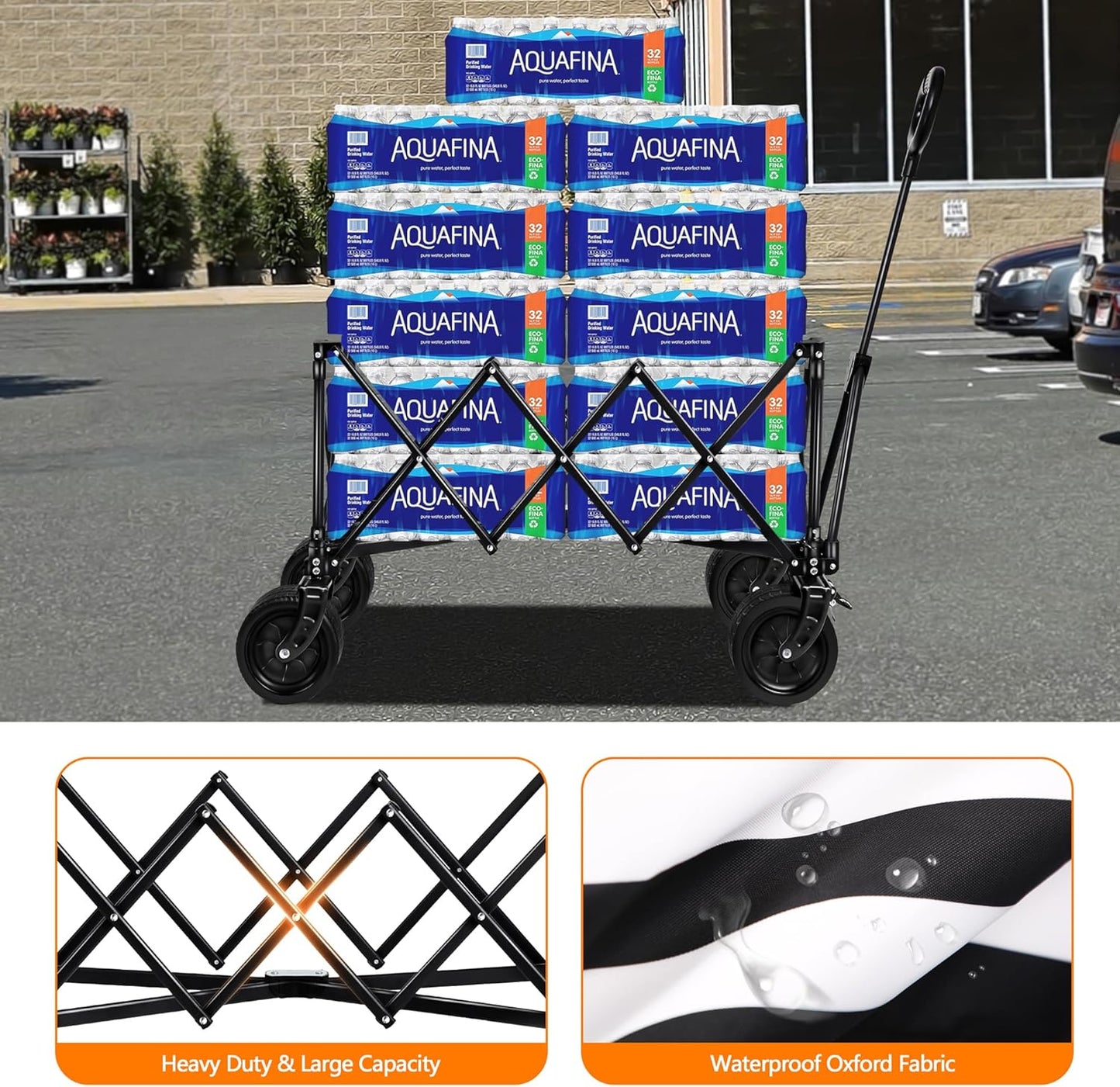 Wagons Carts Foldable with All-Terrain Big Wheels 400 LBS, Heavy Duty Collapsible Utility Wagon Cart, Folding Grocery Cart for Beach, Camping, Sports, Shopping, Garden and Fishing-Black Stripe