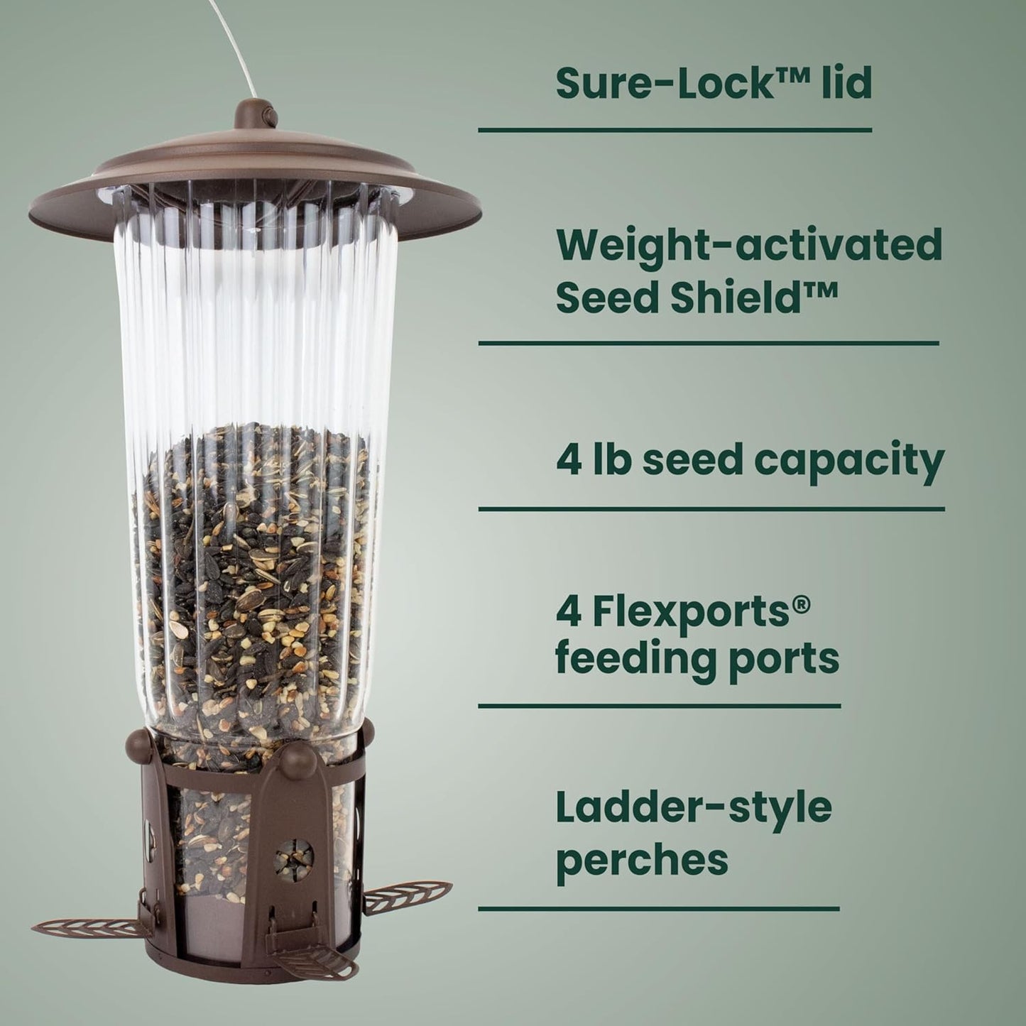 Perky-Pet 334-1SR Squirrel-Be-Gone Max Large Wild Bird Feeder with Flexports, Squirrel Proof Bird Feeder with Weight-Activated Perches - 4LB Seed Capacity