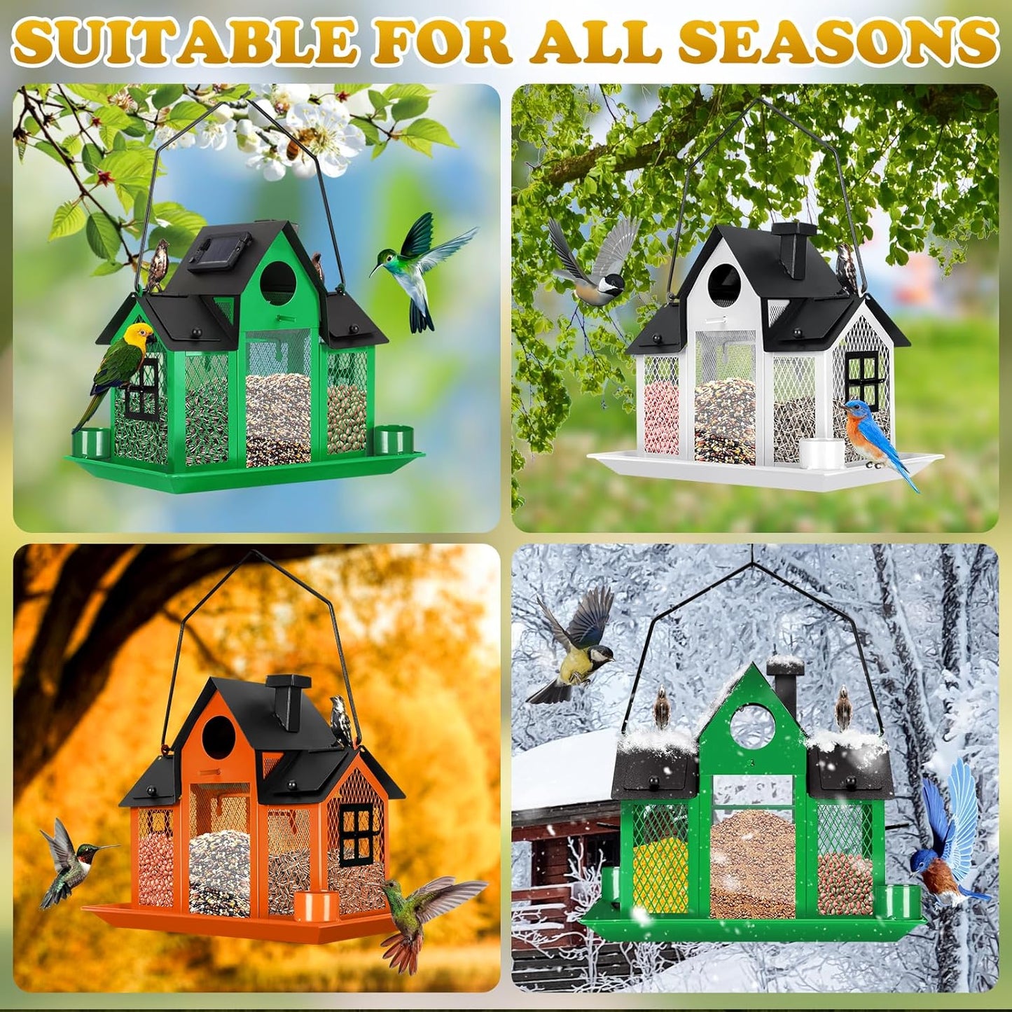 Solar Bird Feeders House for Outside Hanging, Metal Wild Bird Feeder f