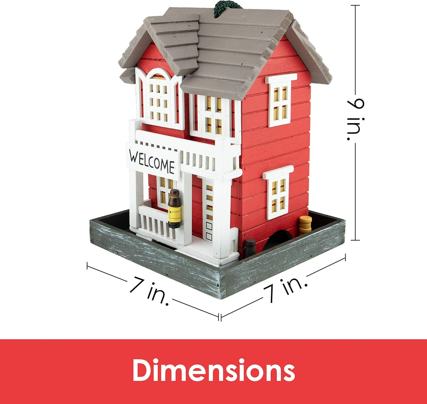CLEVER GARDEN Hanging Birdhouse, Decorative Outdoor Bird Feeder for Hummingbirds and Wild Birds, Red Welcome
