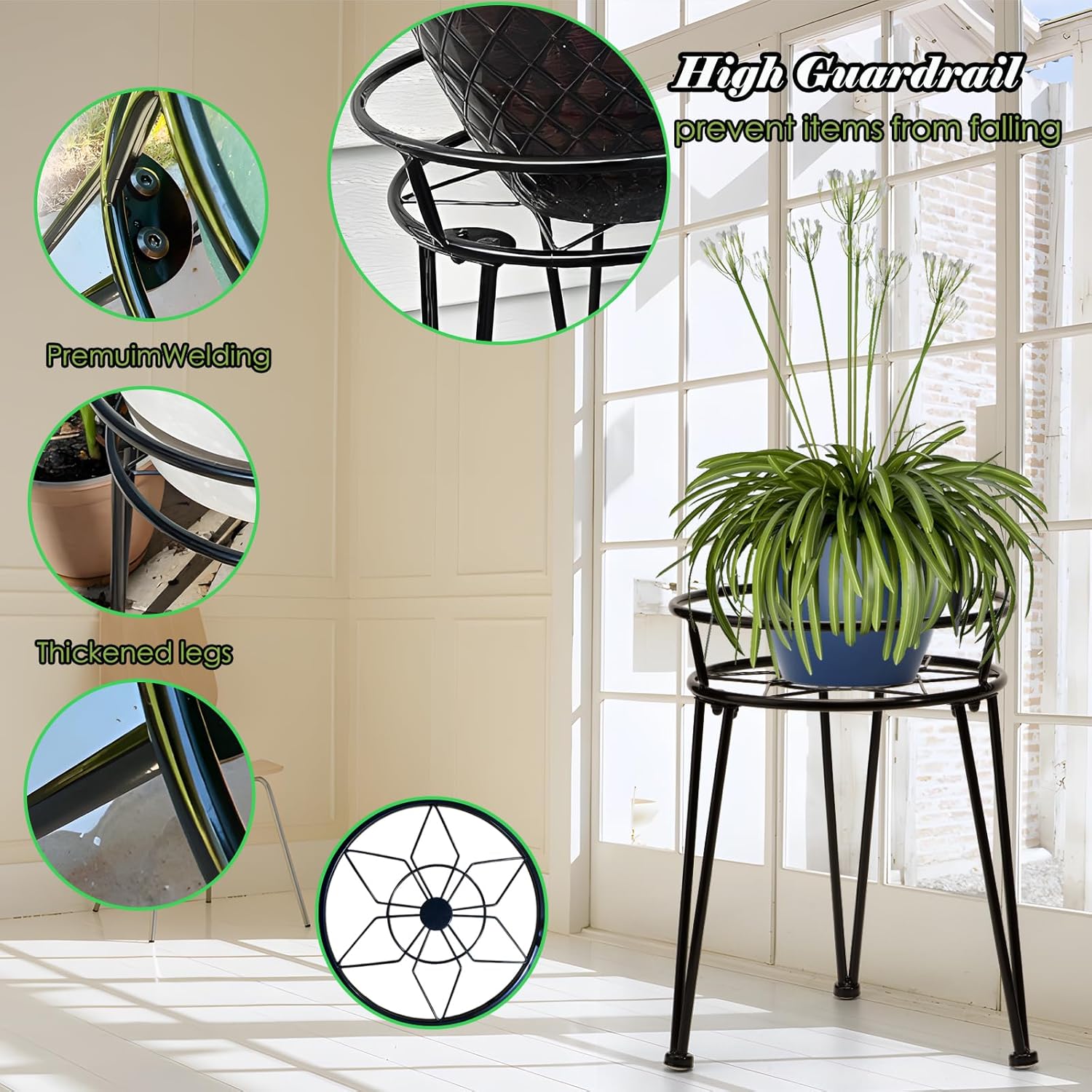 3Pack Metal Plant Stands Outdoor Indoor,Rustproof Iron Flower Pot Stan