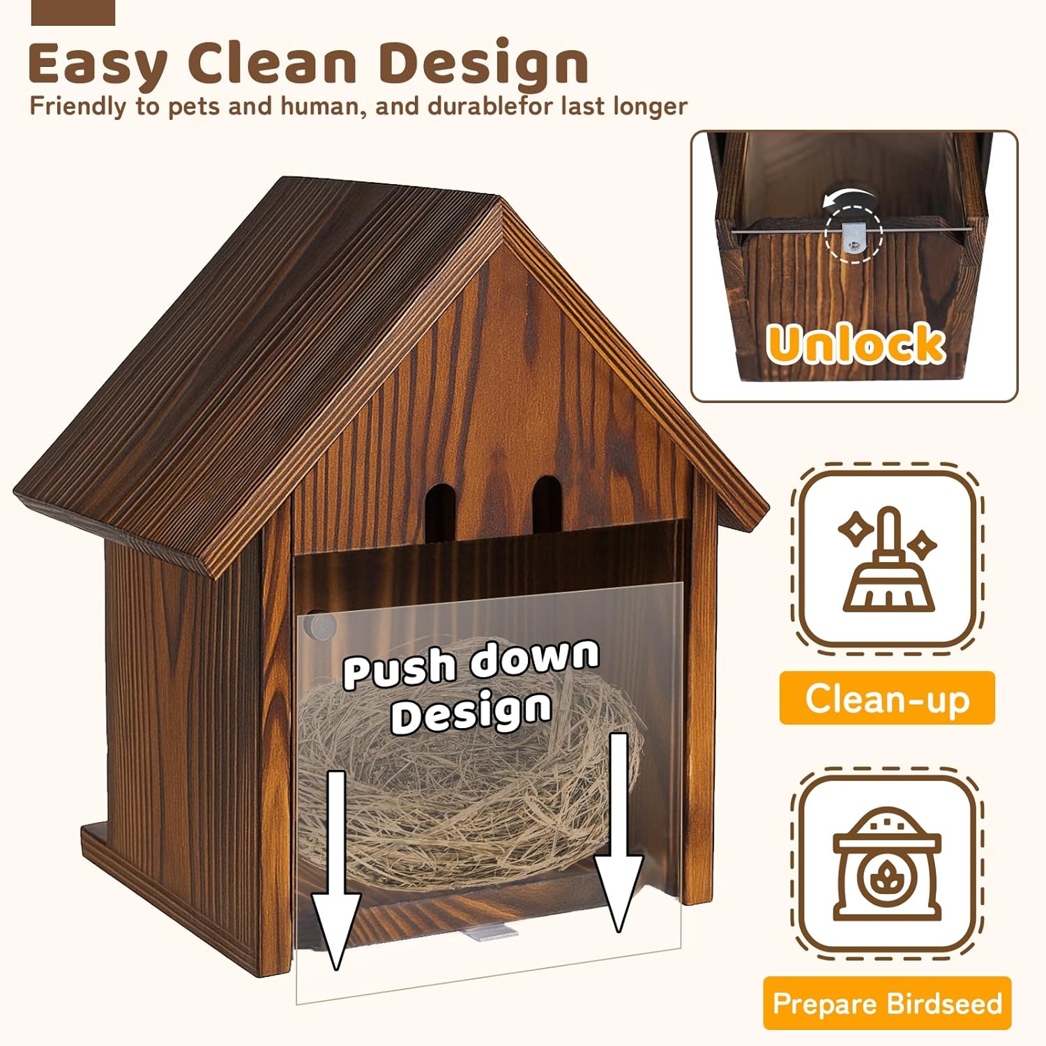 Window Bird Houses for Outside with Stainless Steel Guard, Birdhouse C