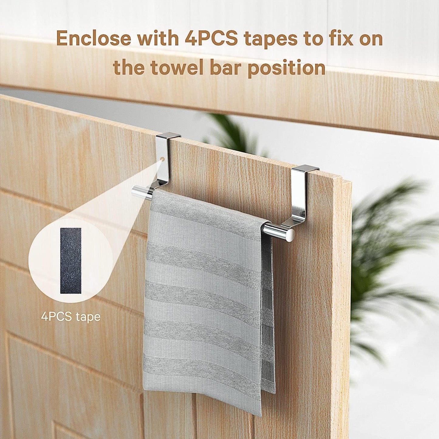 Stainless Steel Over Door Towel Rack Bar Holders for Universal Fit on Over Cabinet Cupboard Doors 2 Pack (Sliver)