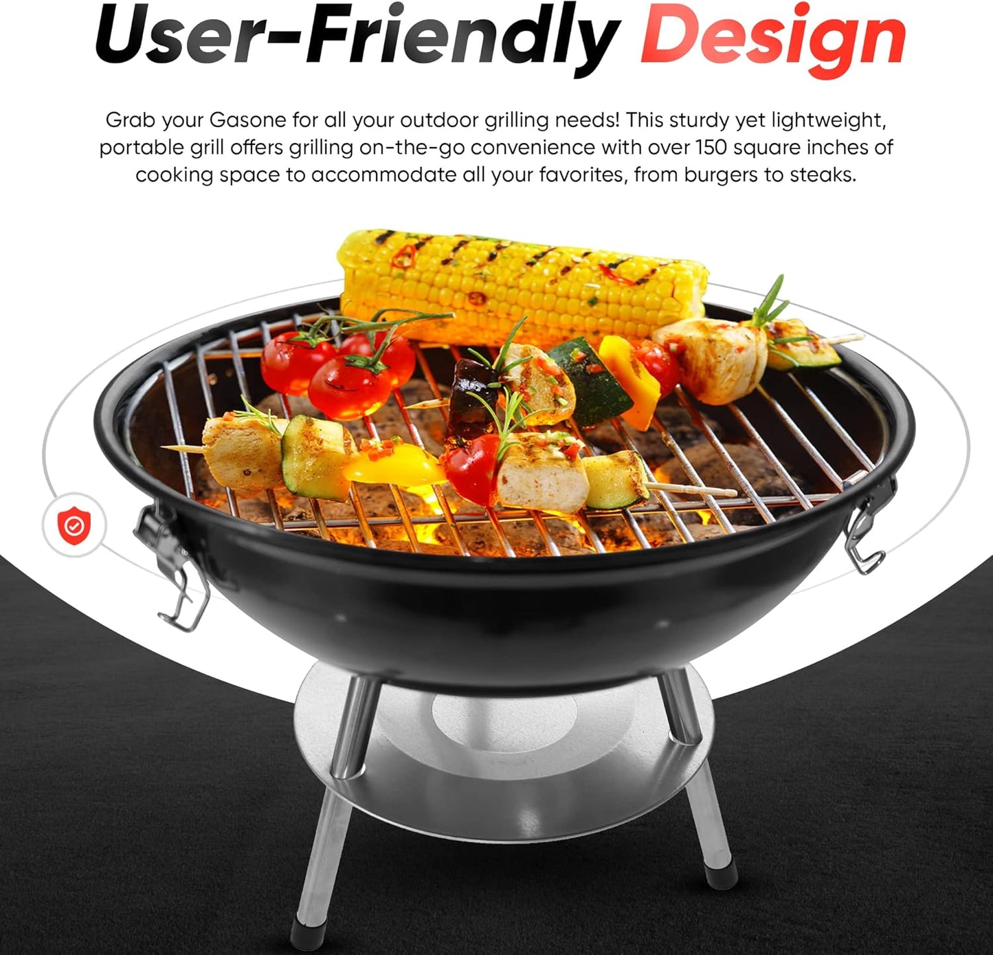Gas One – 14-inch Portable Barbecue Grill with 3-Point Locking Lid for