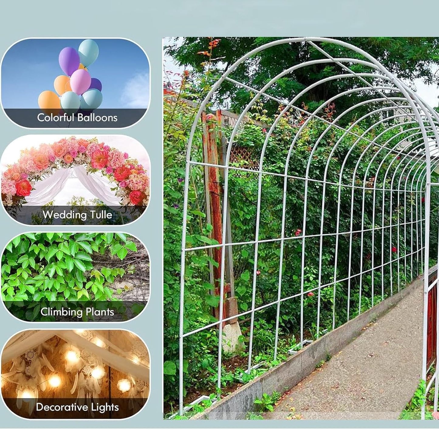 Sturdy Metal Garden Trellis Arch for Climbing Plants, Outdoor Arbor Archway for Weddings & Parties, Durable Steel Structure, White, 1.8x2.5x0.4m