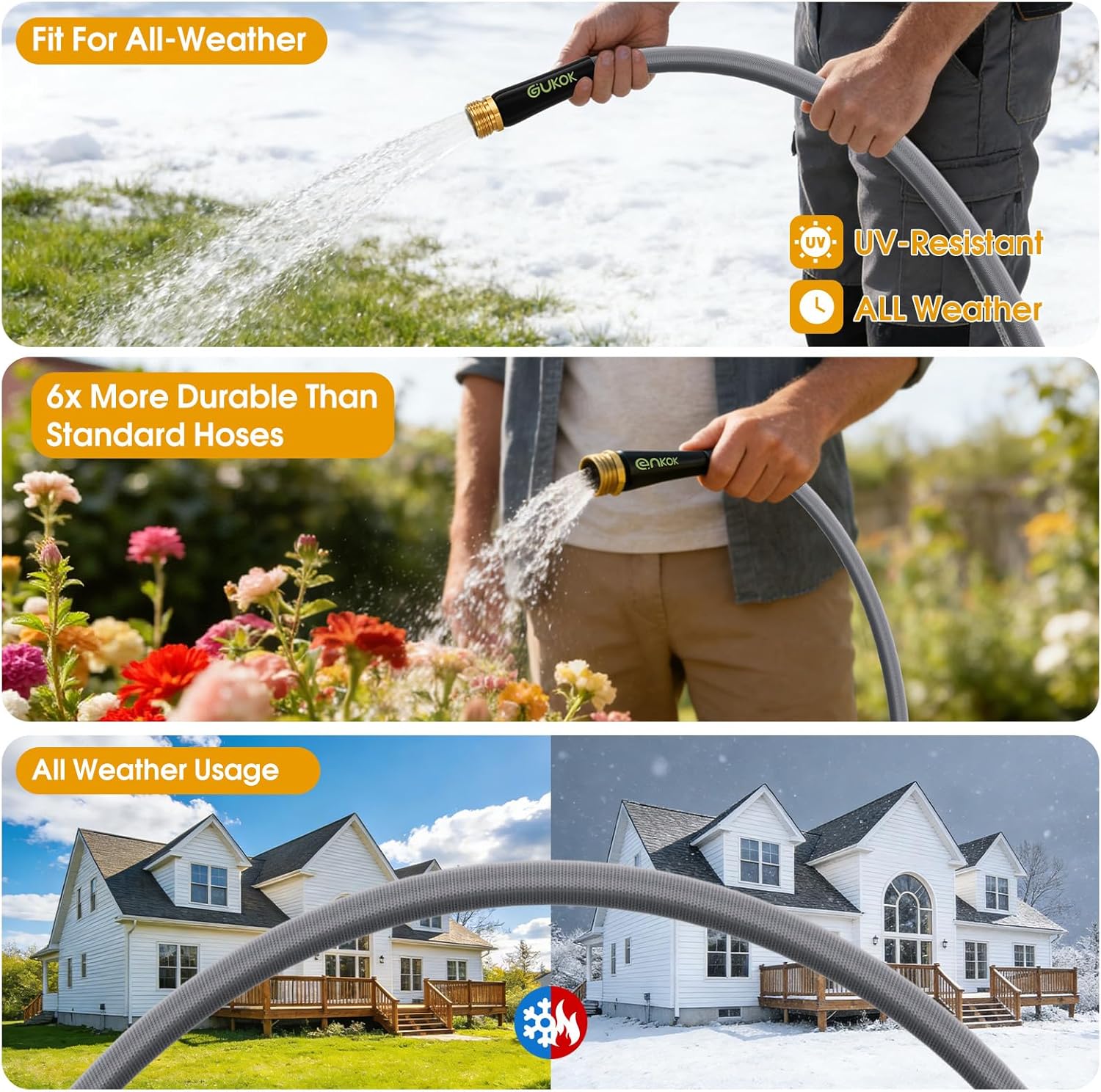 Garden Hose 100 FT, Non-Expanding Water Hose, Ultra-Light & Flexible, 