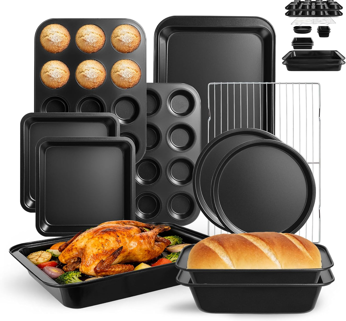 11-Piece Nonstick Baking Pans Set - Professional Grade Carbon Steel Ba