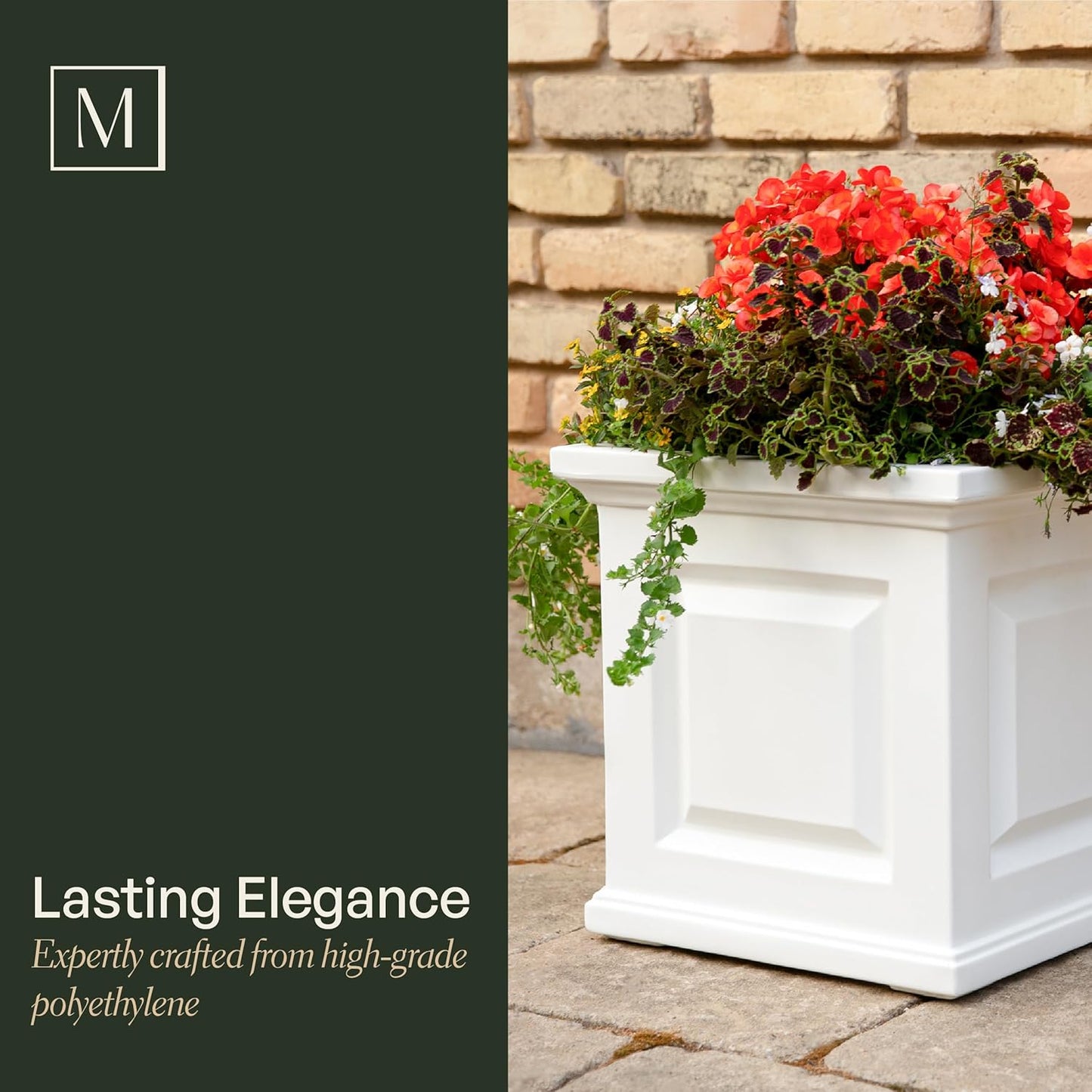 Mayne Nantucket 16-Inch Square Planter – Self-Watering, Weather-Resistant Planter for Flowers – Durable Outdoor Design for Patio, Porch, or Entryway
