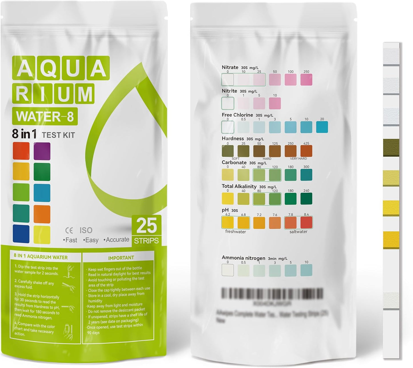 AAwipes Aquarium Ammonia Test Strips 8-in-1 |25 Strips | Quick & Accur