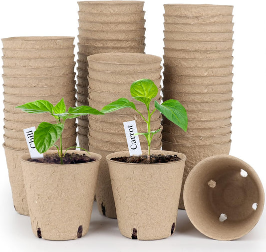 homenote Peat Pots, 60 Pcs 3.15 Inch Seed Starting Pots with Drainage 