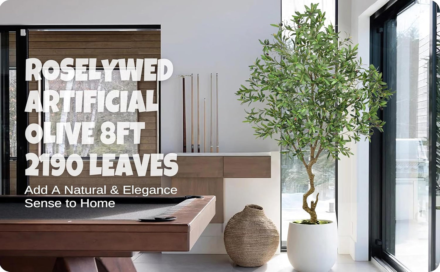 Artificial Olive Tree 8FT with 2190 Leaves & White Planter Realistic Tall Large Fake Faux Silk Plant 94 Inch for Indoor Home Office Porch Mall Restaurant Hotel School Decor Housewarming Gift