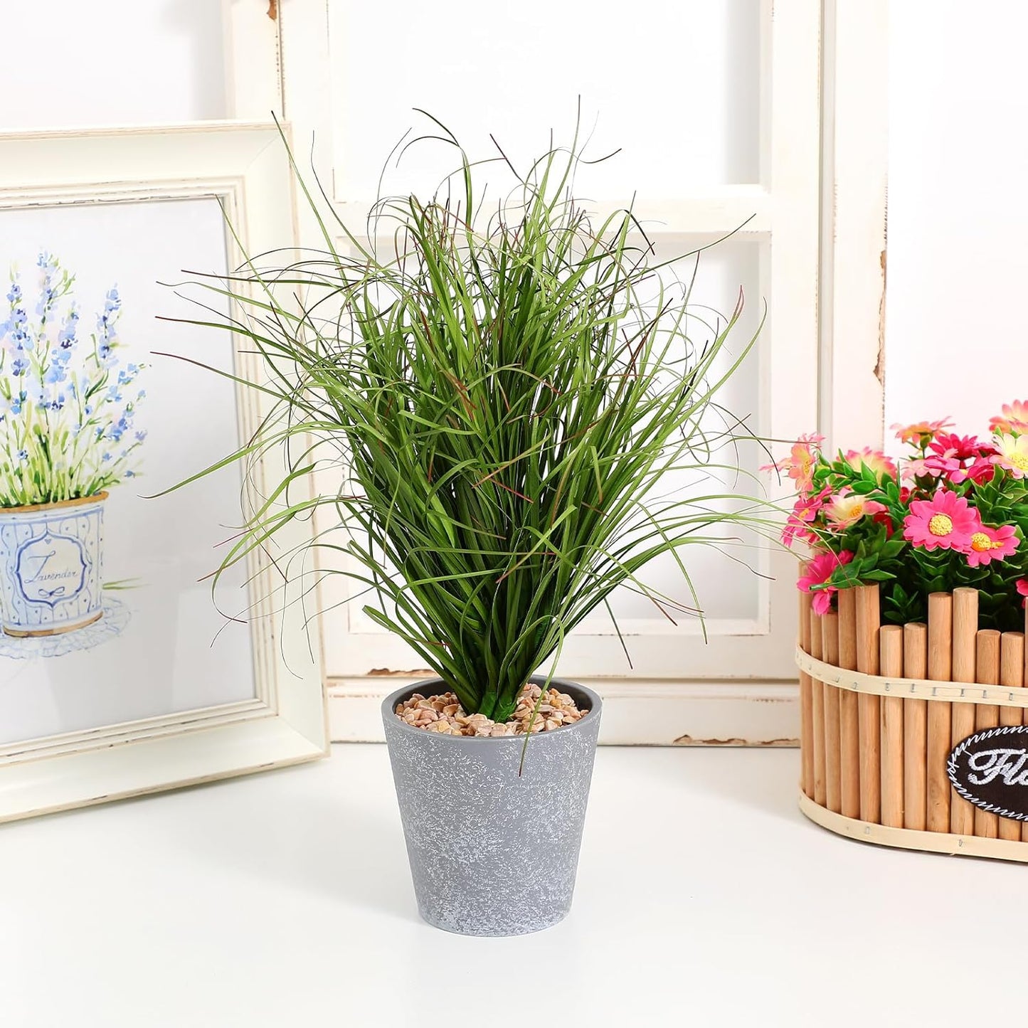 PRETYZOOM Artificial Grass 12 Pcs Faux Greenery Stems 8.66 Inch Lifelike Simulation Plant Decorations for Indoor Outdoor Home Garden Office Display