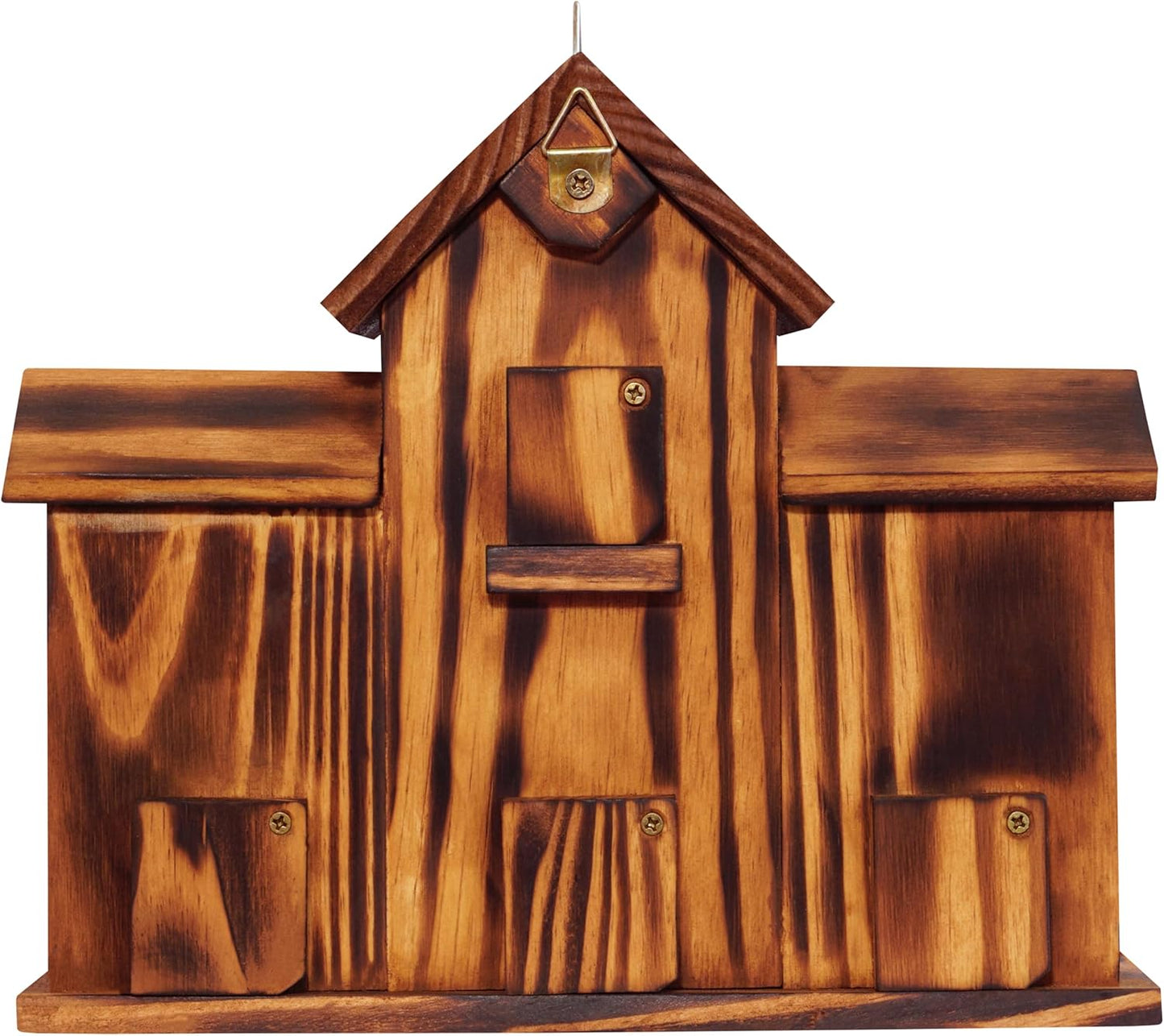 MIXUMON Wooden Bird Houses for Outside – 6 Rooms Multi-Chamber Bird House, Carbonized Pine Rustic Finish, 1.57" Entrance Holes, Cleaning Doors for Each Room, Decorative Outdoor Bird Nesting Box