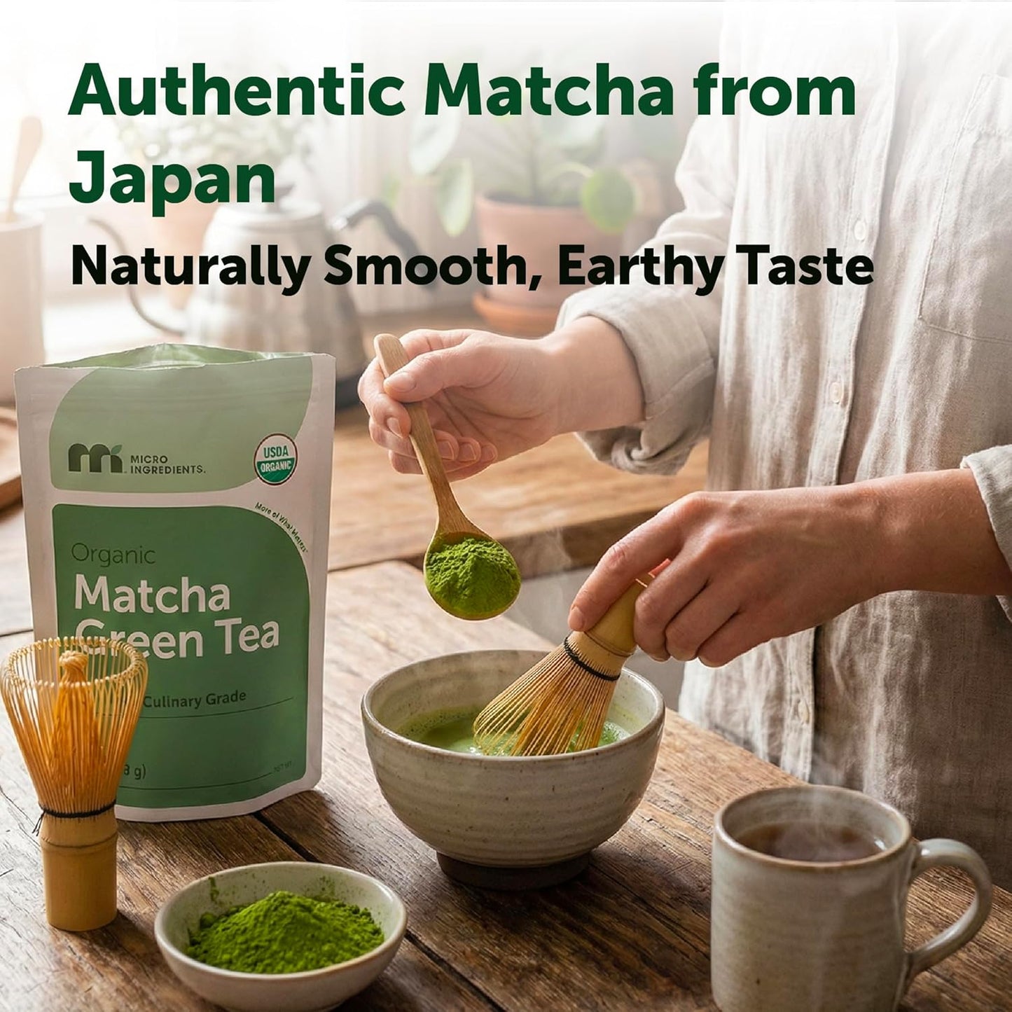 Micro Ingredients Organic Matcha Green Tea Powder, First Harvest, Culinary Grade from Japan, 100% Pure & Unflavored, Great for Tea, Latte, & Smoothies, Non-GMO, No Sugar, Eco-Friendly Packaging, 1 Lb