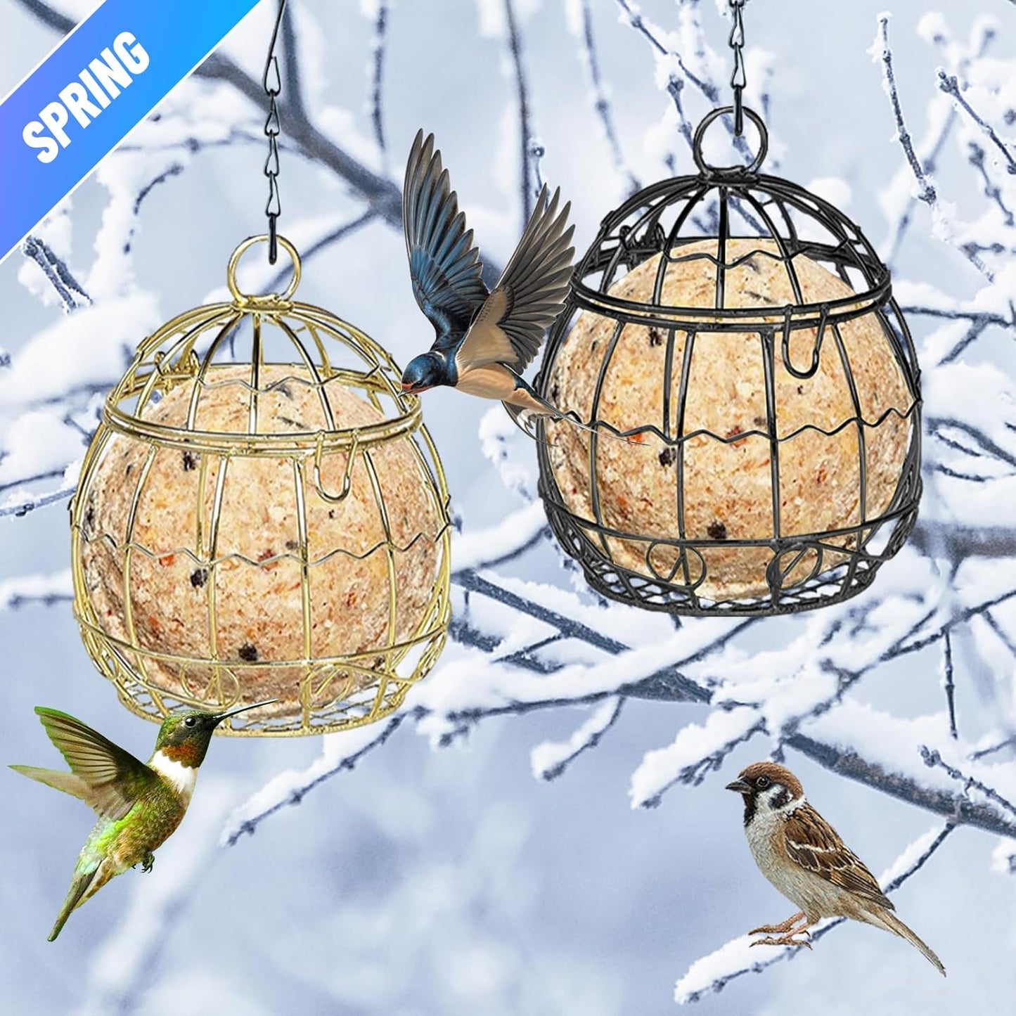 8pcs Suet Ball Feeders - Metal Hanging Bird Feeder with Hooks for Wild Birds Outdoor Garden