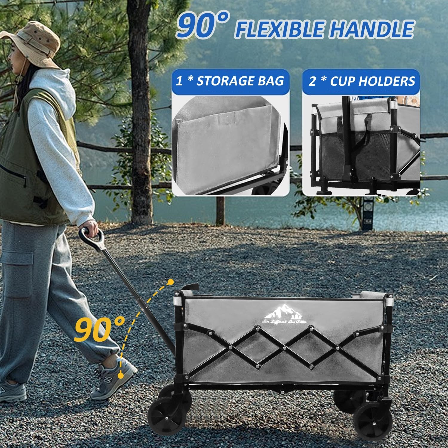 Collapsible Wagon Folding Utility Cart, Beach Wagon 352LBS Heavy-Duty 
