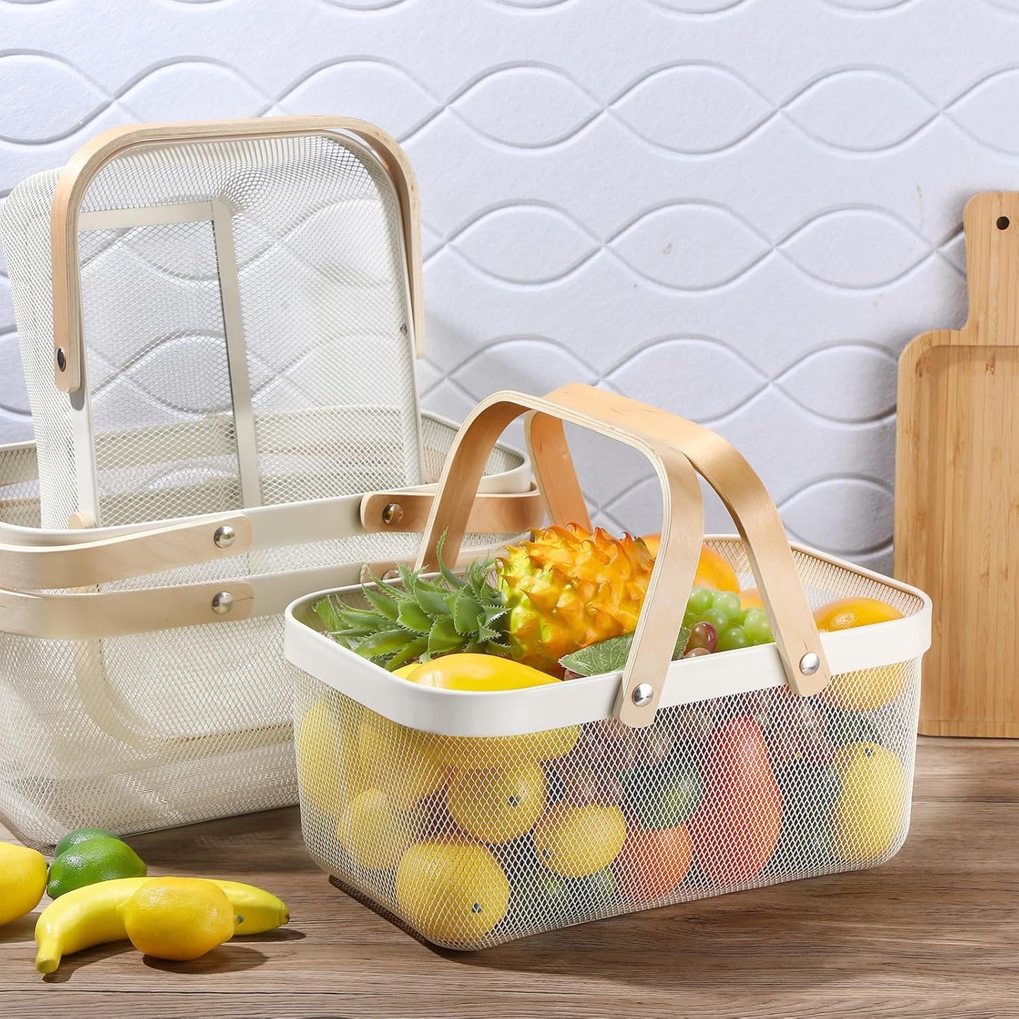 Sadnyy 4 Pcs White Easter Metal Wire Storage Basket with Handle Mesh H