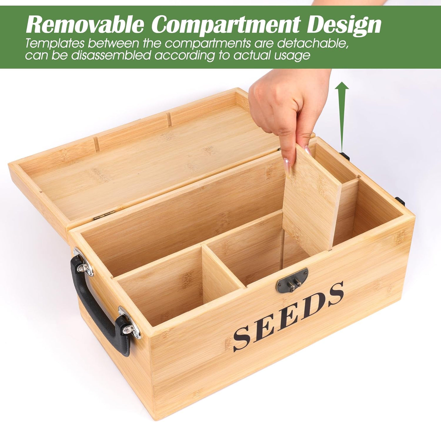 Luxiv Bamboo Seed Saving Box, Wood Seed Storage Organizer Box Large Se