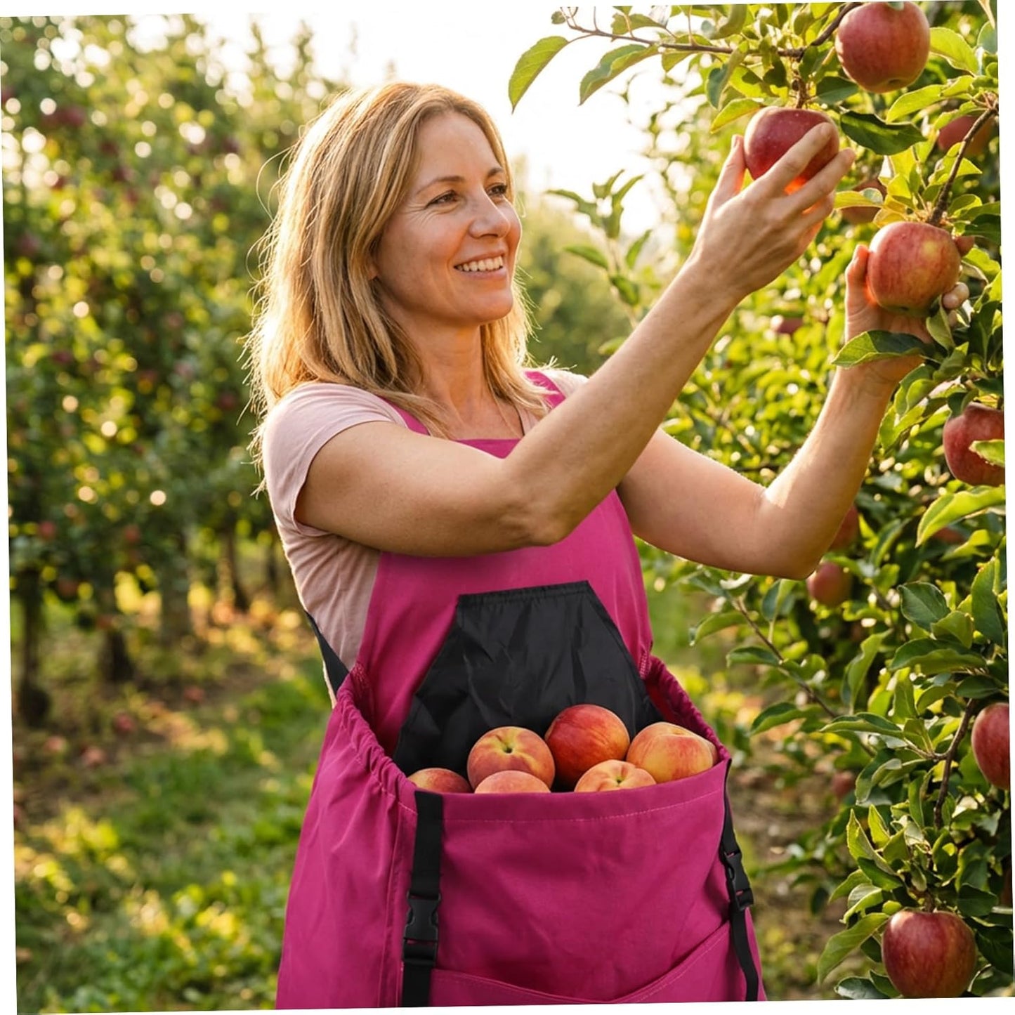 Large Capacity Harvest Garden Apron with Quick Release Pocket Oxford Cloth Hands Free Fruit Picking and Weeding Bag Harvest Apron for Women and Men (Rose Red)
