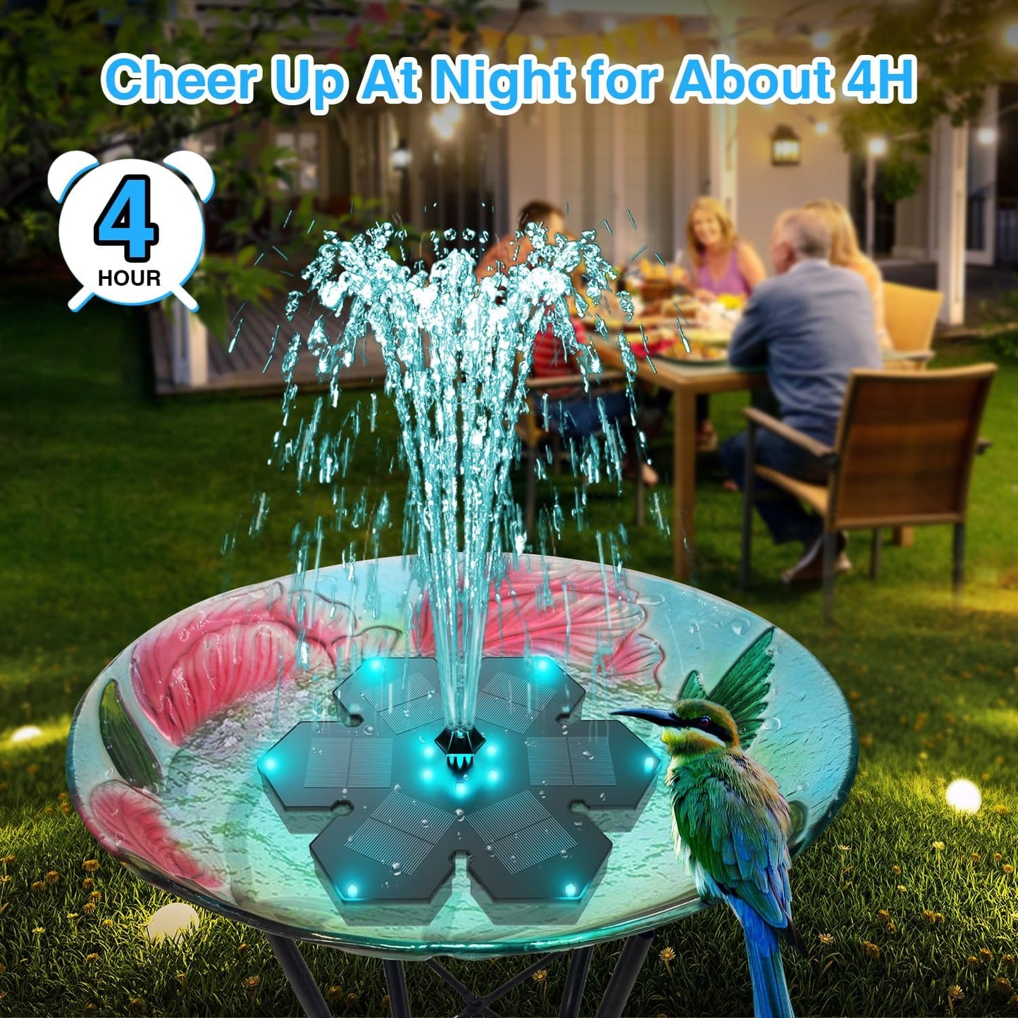 Solar Fountain Snowflake Style, 2025 Upgrade 3.5W Solar Bird Bath Fountains, Solar Powered Water Fountain with 2000mAh Battery, LED Lights, 7 Nozzles for Hummingbird, Garden, Pool, and Pond