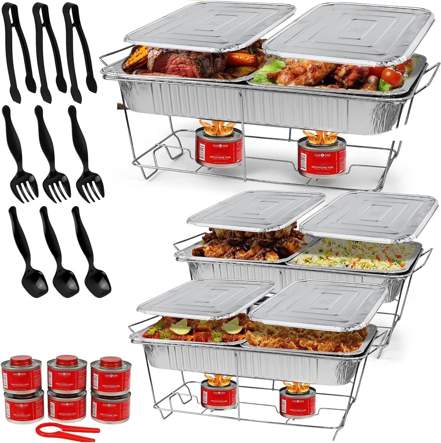 Large Full Size 33-Pcs Disposable Chaffing Buffet with-Covers, Utensil