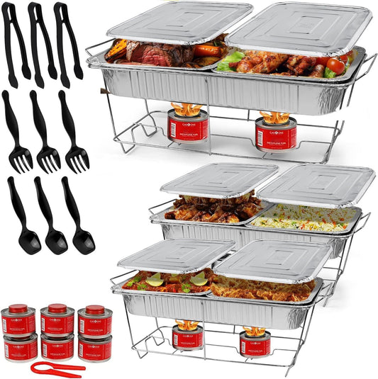 Large Full Size 33-Pcs Disposable Chaffing Buffet with-Covers, Utensil