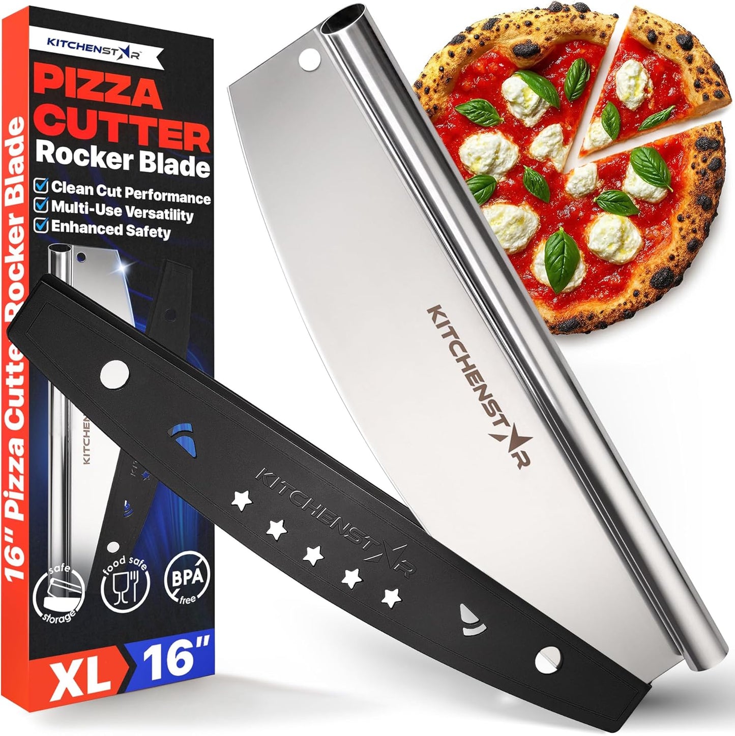 KitchenStar 16-Inch Pizza Cutter Rocker Blade - Sharp Stainless Steel 