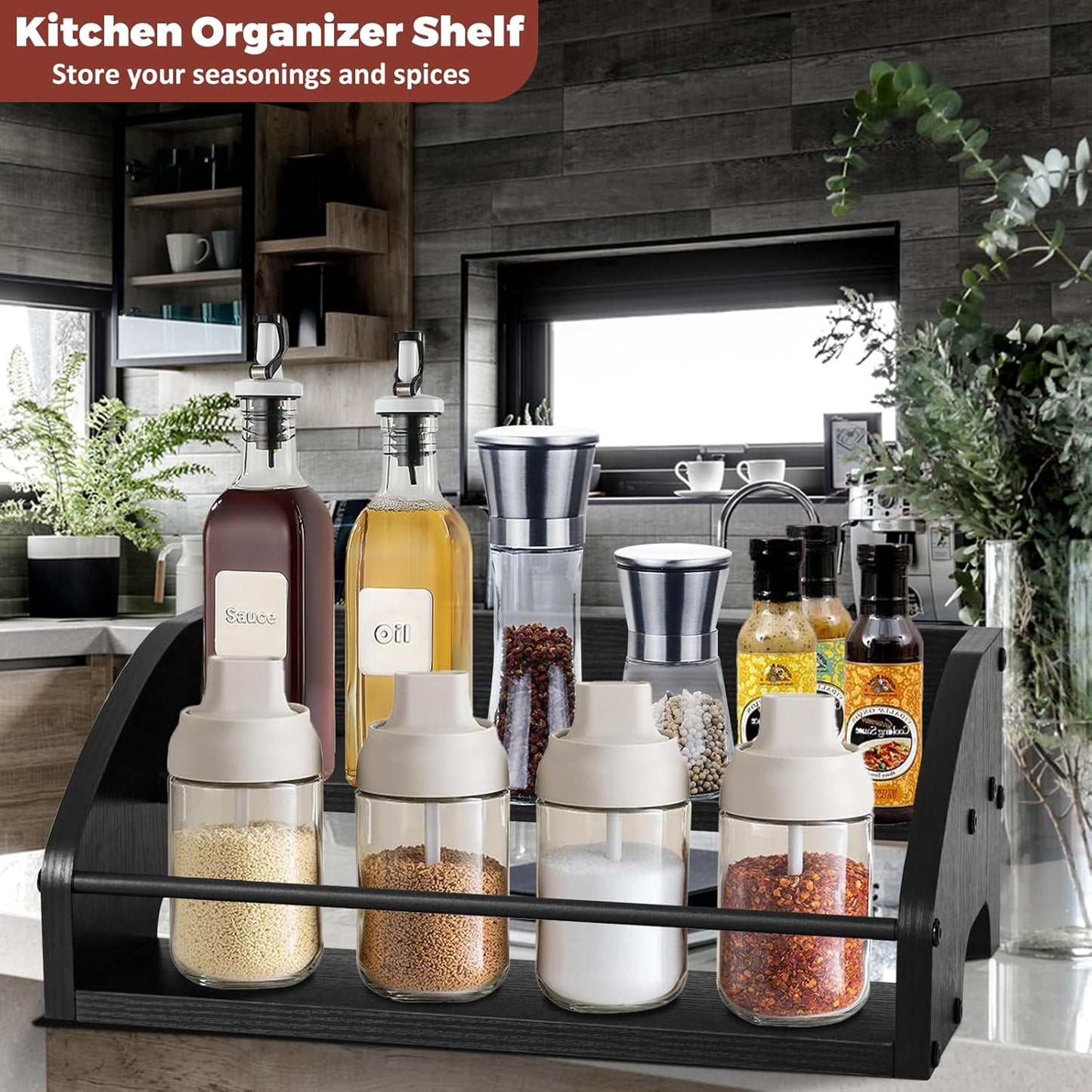 Wooden Liquor Bottle Display Shelf, Coffee Syrup Rack Organizer, 2 - S