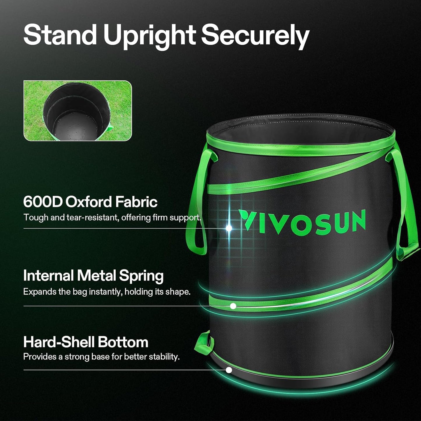 VIVOSUN 30-Gallon Collapsible Garden Bag, Yard Waste Bin with Hard-She