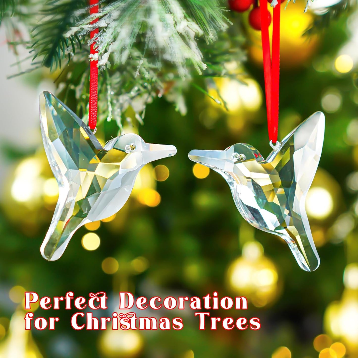 H&D HYALINE & DORA Set of 2 Crystal Hummingbird Suncatchers Rainbow Glass Hummingbird Sun Catcher Hanging Crystals for Window Garden Home Christmas Decor(3 inch)