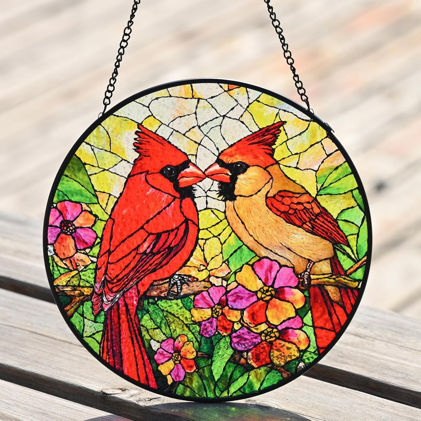 Cardinal Suncatcher Stained Glass, Red Bird Sun Catcher Stained Glass Panel Indoor Window Wall Art Home Decor