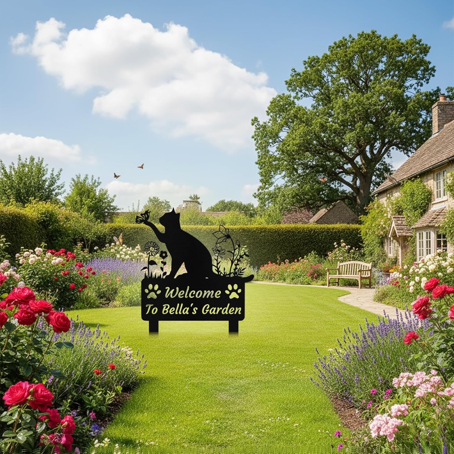 Custom Metal Cat Garden Sign with Stake, Personalized Garden Sign for 