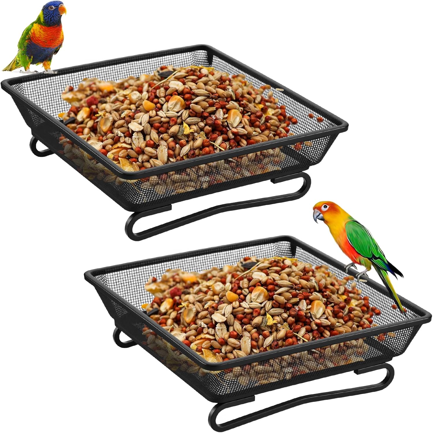 2 PCS Metal Ground Bird Feeder Tray, Platform Feeders with Drainage Ho