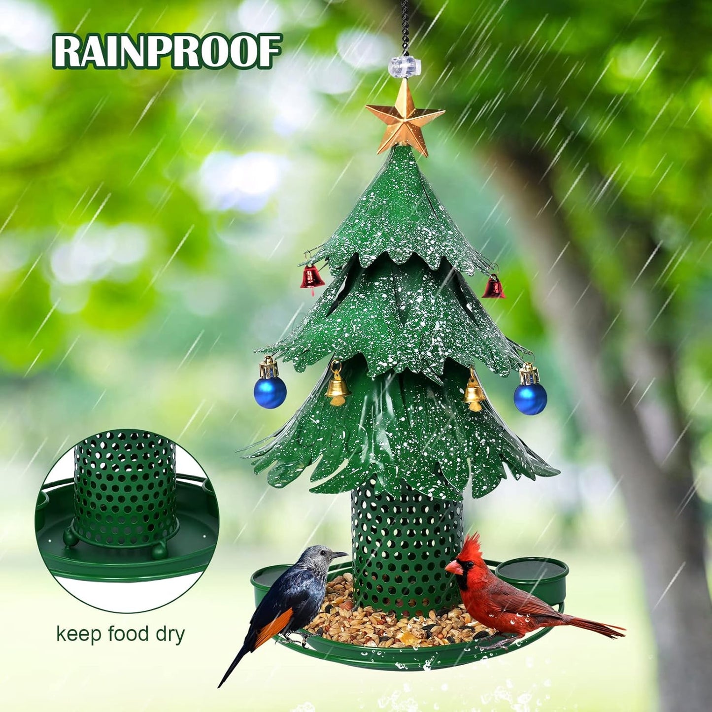 Christmas Tree Bird Feeders for Outdoor, Metal Hanging Outdoors, Wild Bird Feeders Cardinal as a Great Gift for Bird Lovers.Christmas Decorations