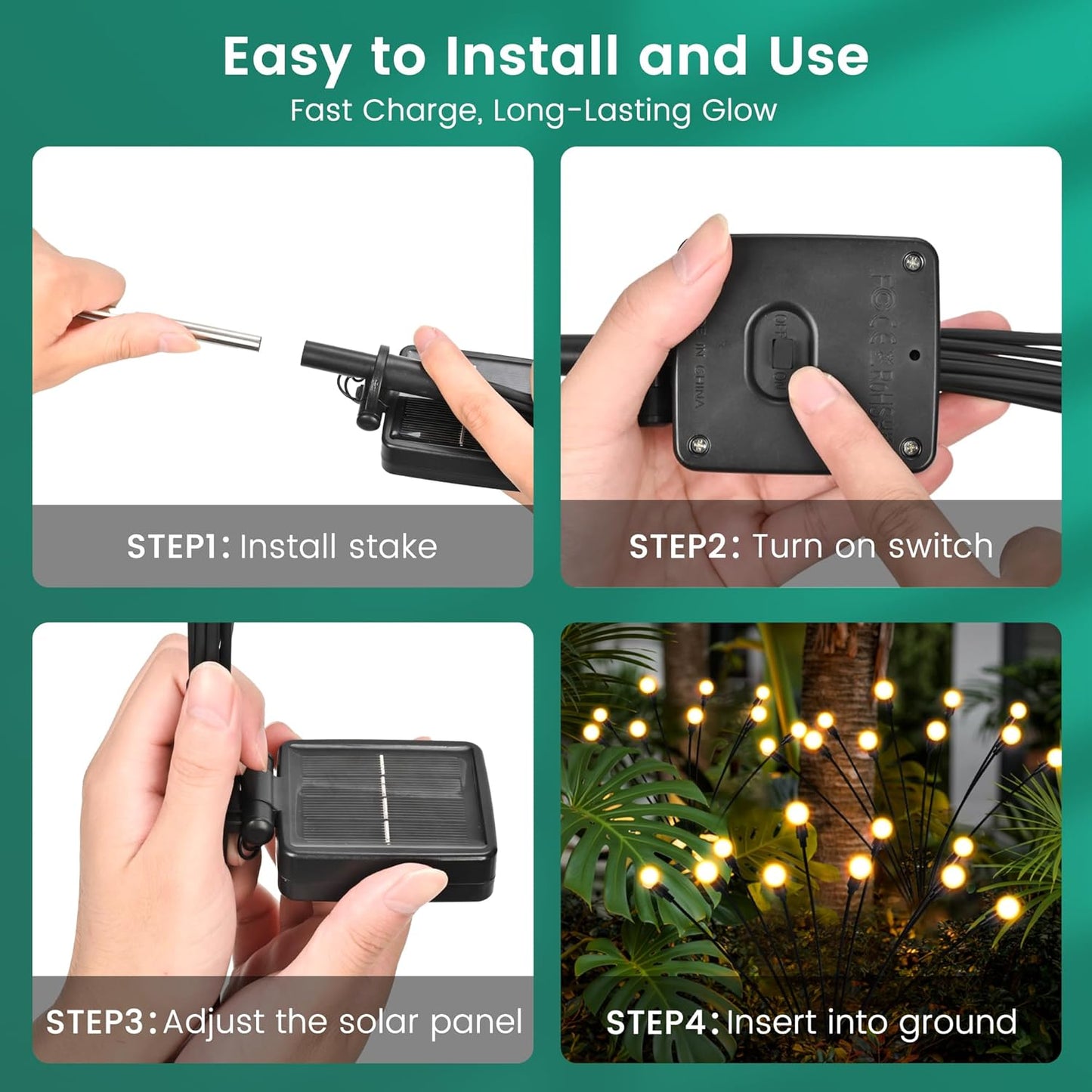 Solar Christmas Decorations, 10 LED Firefly Solar Christmas Lights Outdoor Waterproof, Garden Lights for Yard Porch Patio Decor (1 Pack)