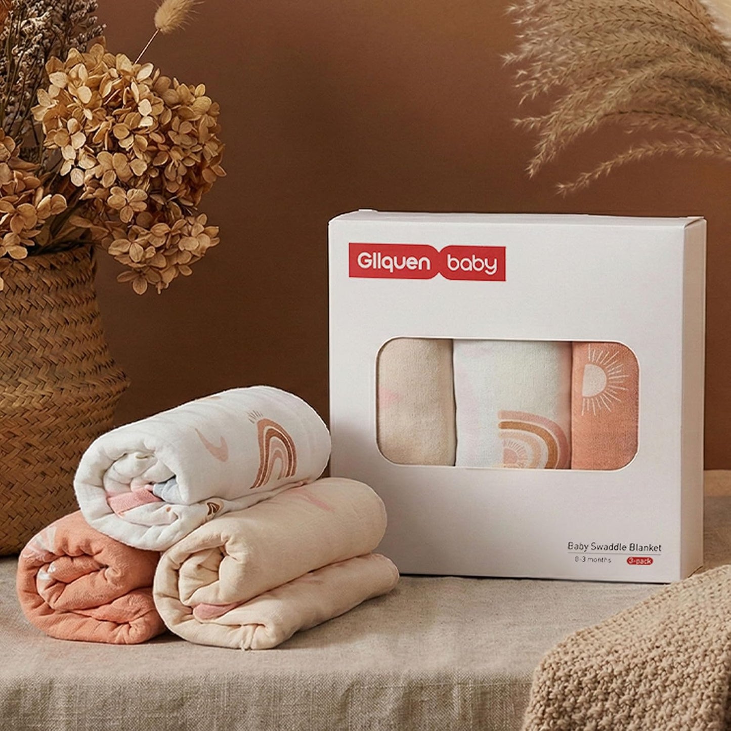 GLLQUEN BABY 3-Pack Organic Baby Swaddle Sleep Sacks for Newborn - Baby Swaddles 0-3 Months, Newborn Swaddling Sack, Rainbow & Sun, Infant Swaddle Blanket Wrap (Small/Medium)