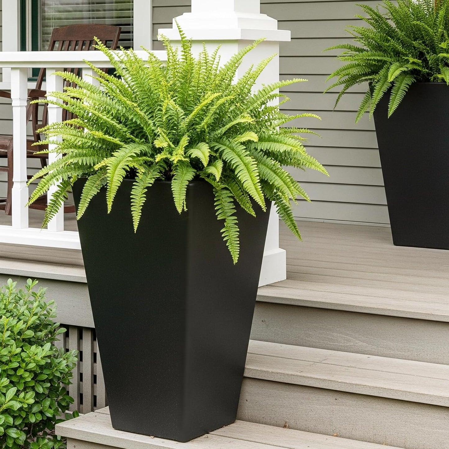 Worth Garden 20" Tall Planters Set of 2 – Large Black Tapered Plastic 