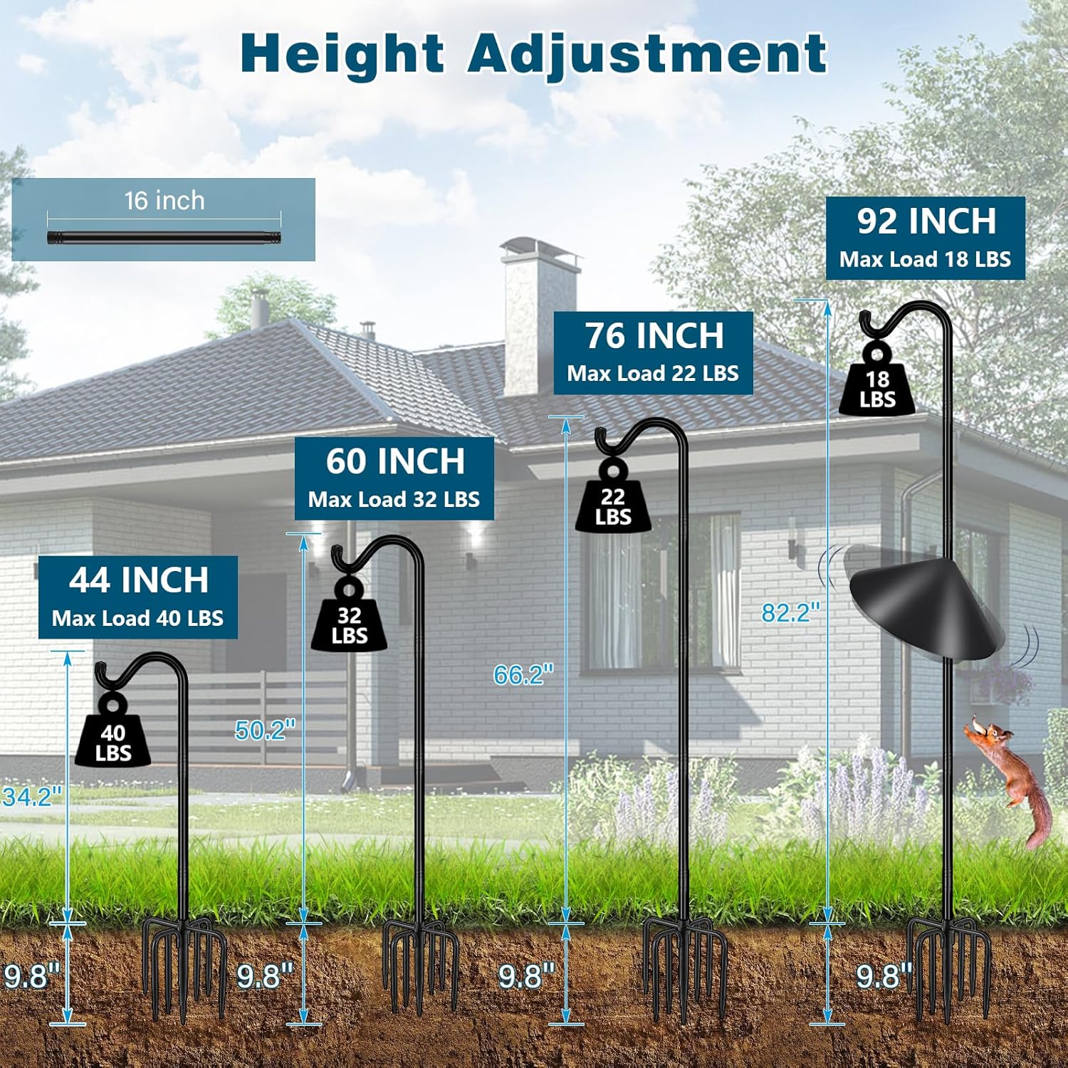 Gtongoko Bird Feeder Pole Squirrel Proof 92 Inch Shepherds Hook for Ou