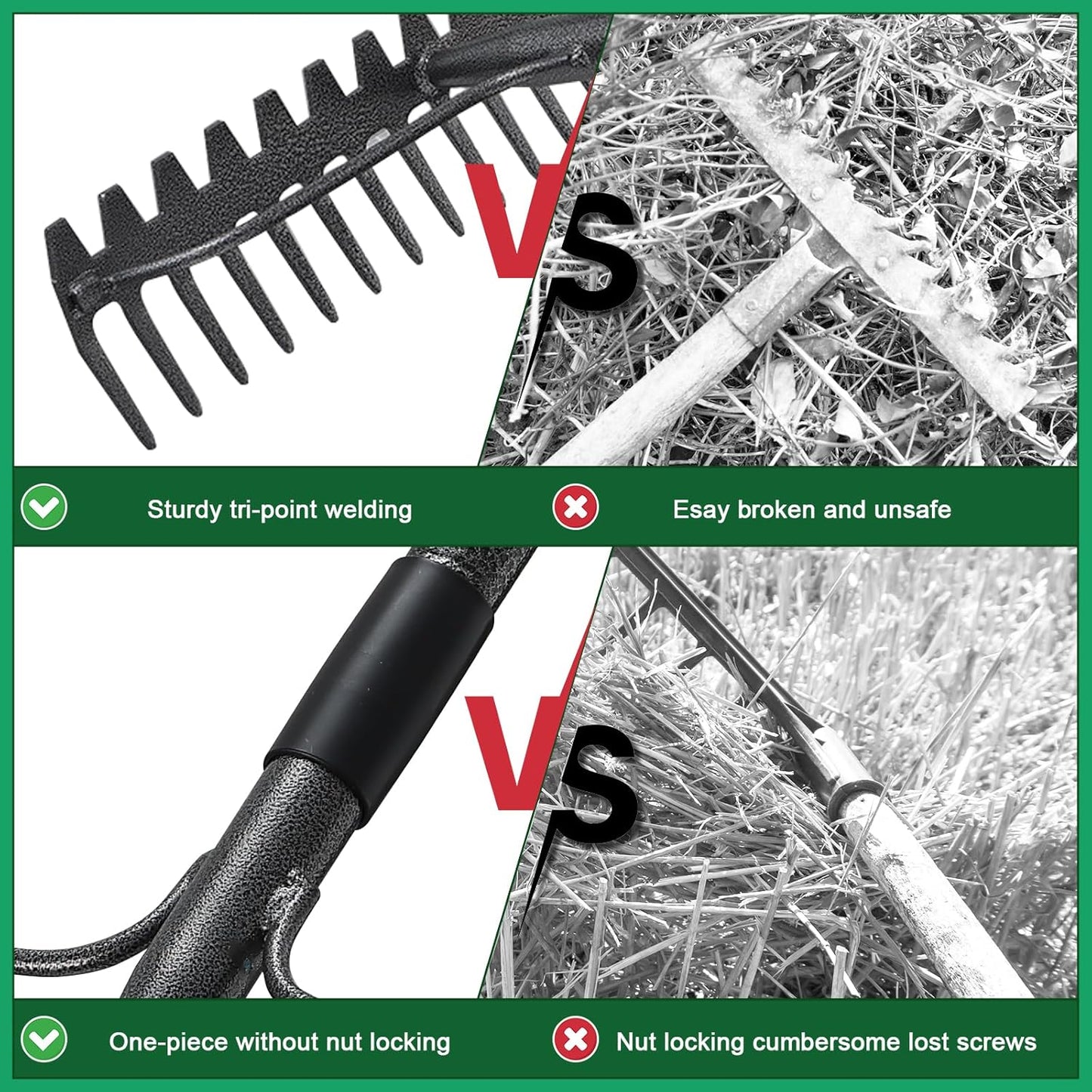 63'' Bow Rake ，17 Tines Metal Head Rakes with Stainless Steel Handle，H