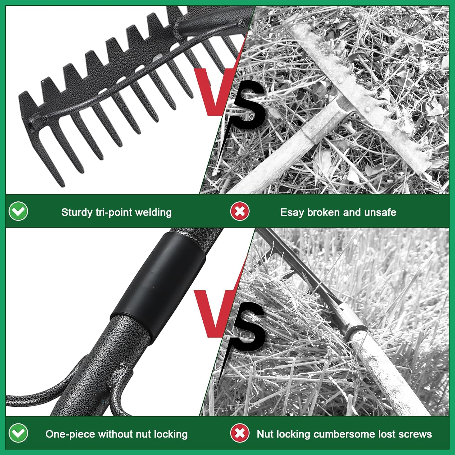 63'' Bow Rake ，17 Tines Metal Head Rakes with Stainless Steel Handle，H