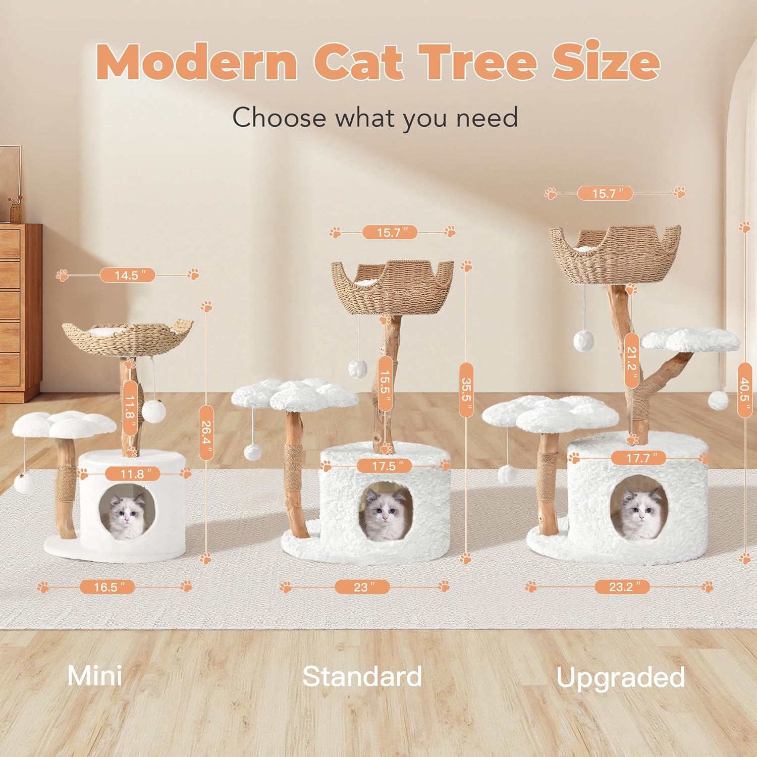 Modern Cat Tree, Wood Cat Tree Tower for Small Cats, Luxury Cat Condo 