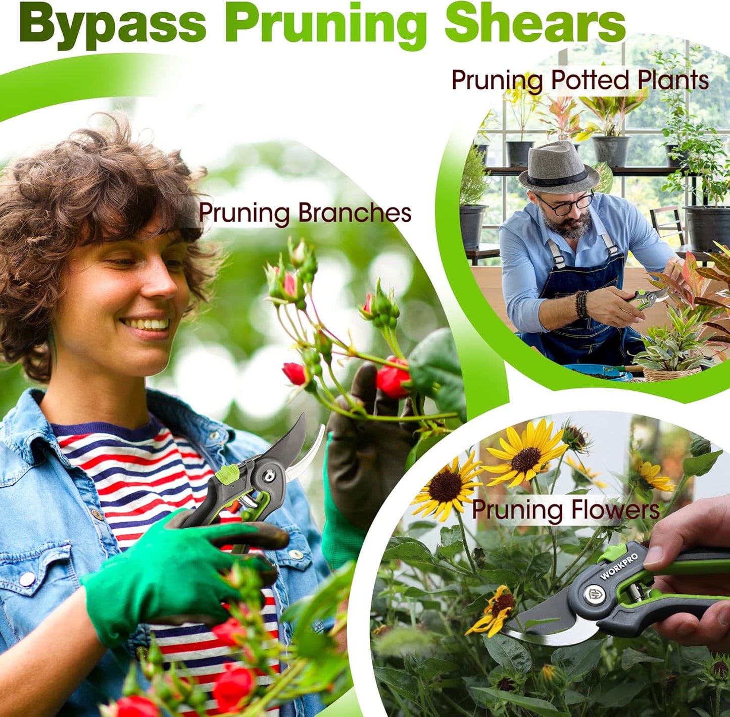 WORKPRO Garden Pruning Shears 2 Pack, 8" Bypass Pruning Shears and 6.2