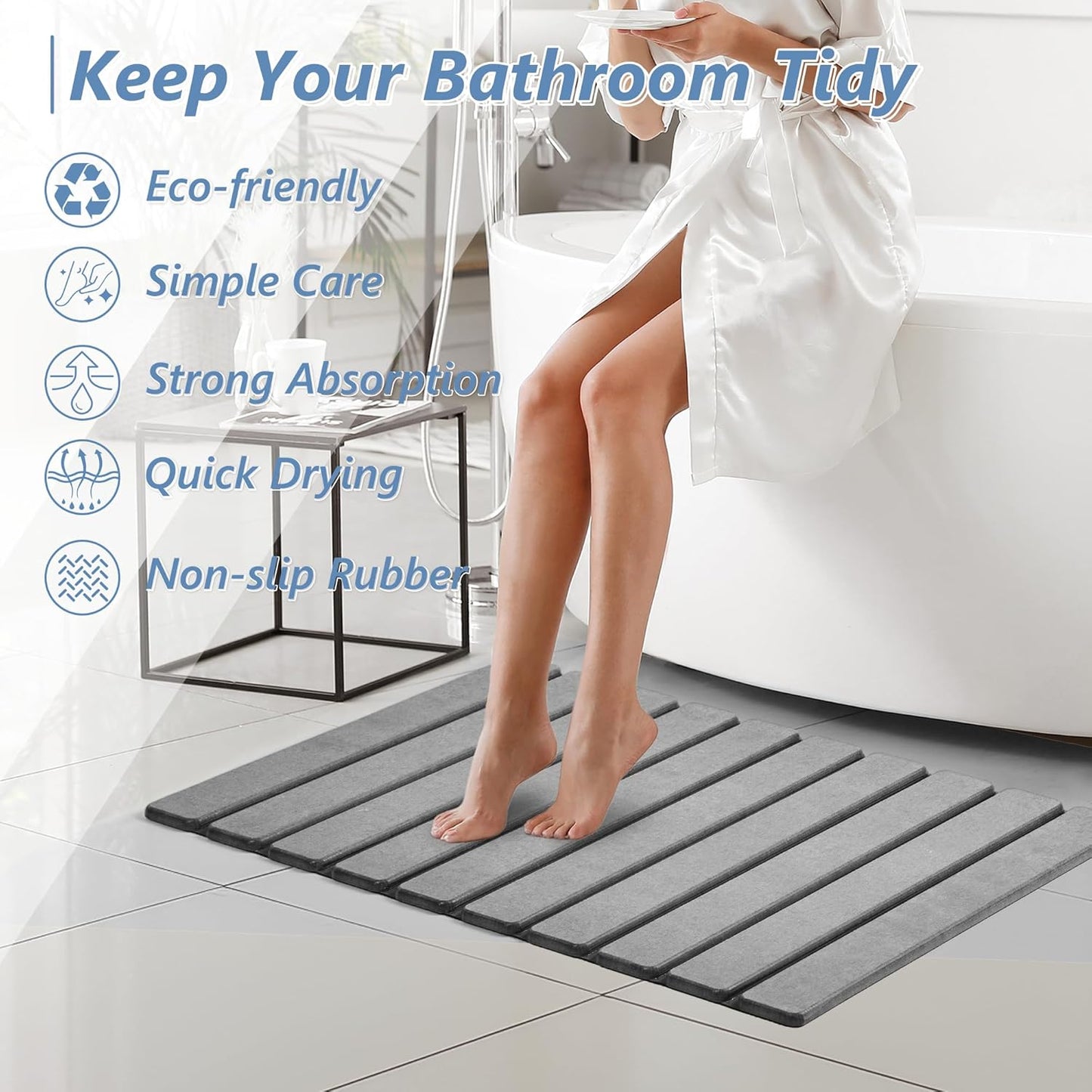 AWW Foldable Stone Bath Mat, Super Absorbent Diatomaceous Earth Mats, 