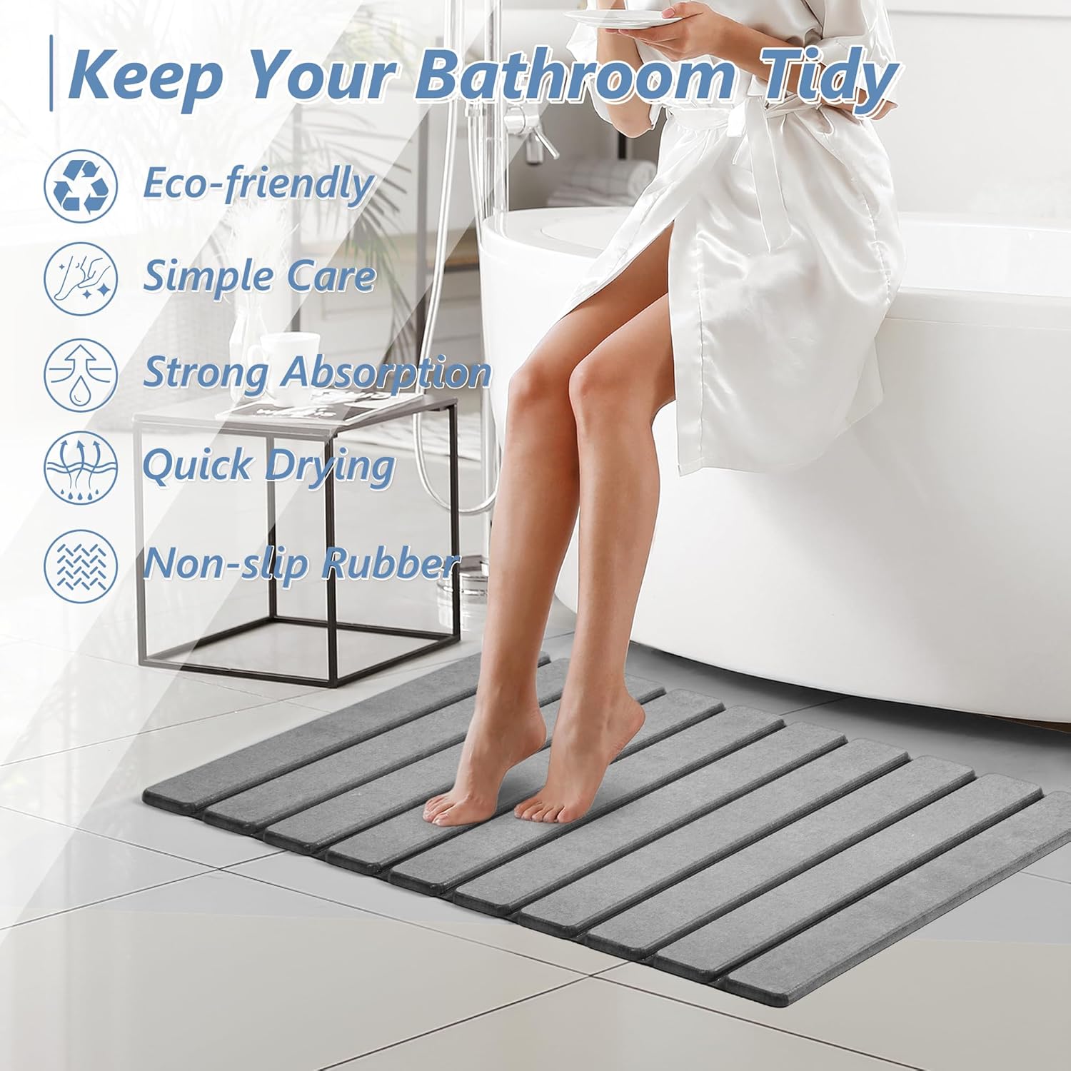 AWW Foldable Stone Bath Mat, Super Absorbent Diatomaceous Earth Mats, 