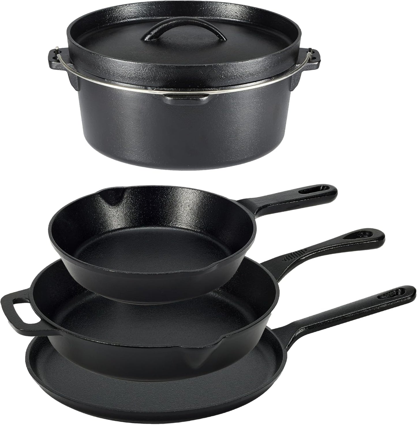 Amazon Basics Pre-Seasoned Cast Iron 5-Piece Cookware Set, Oven Safe, 