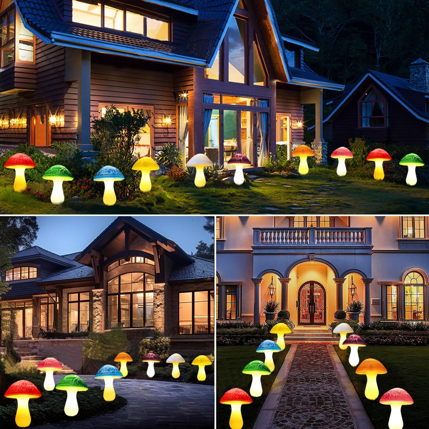 Solar Garden Decor Lights 8 Crack Mushrooms Outdoor Decor Stake Lights