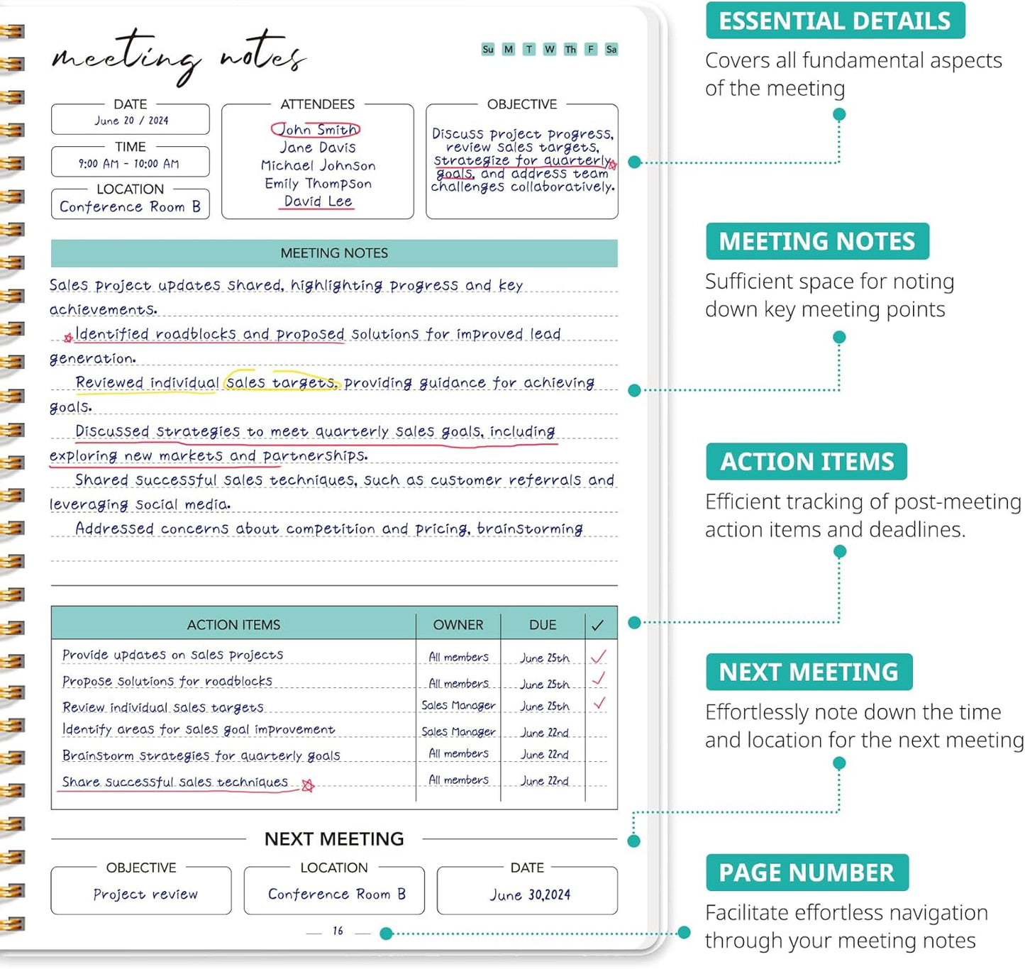 Meeting Notebook for Work Organization - Work notebook with action ite