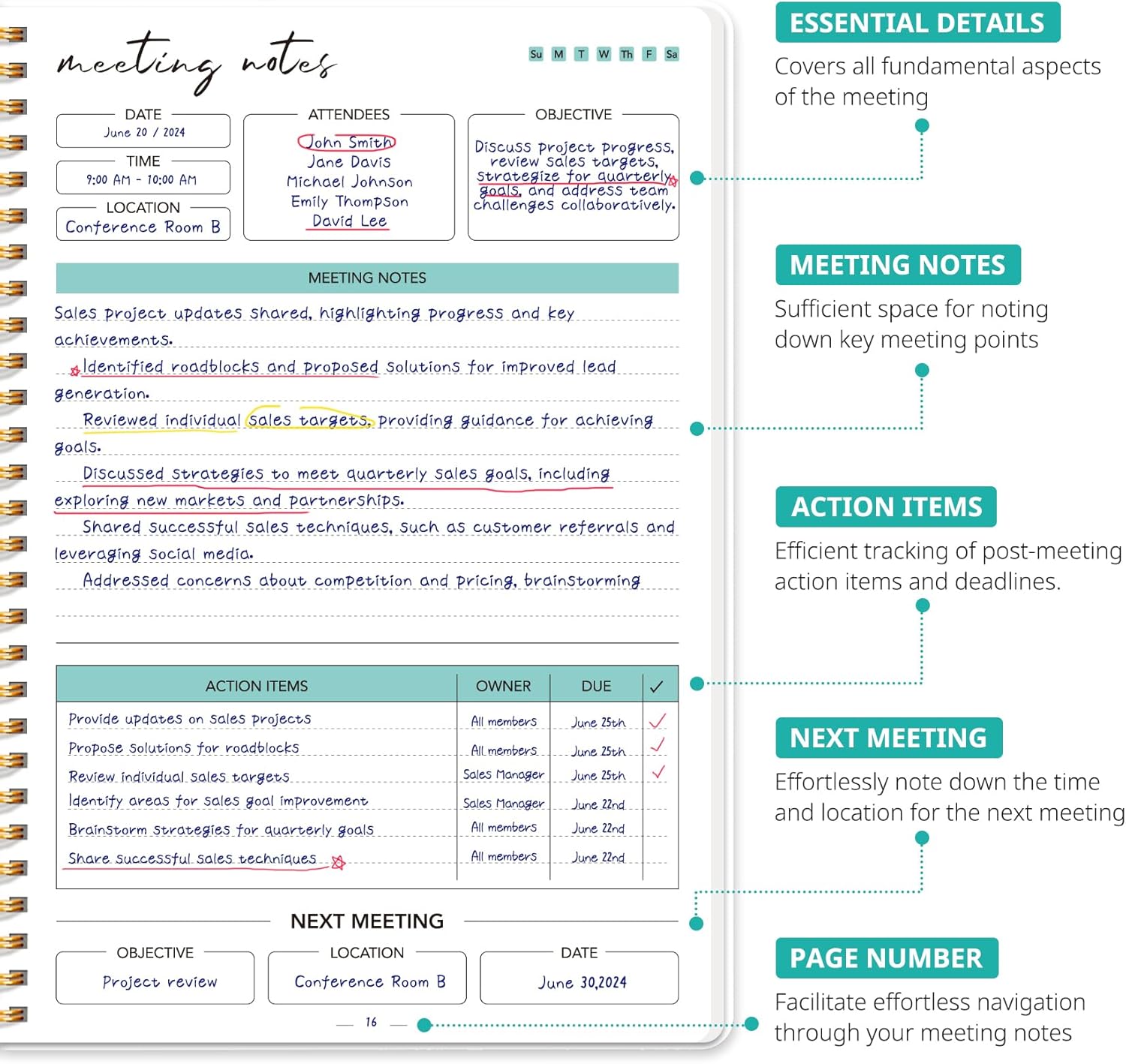 Meeting Notebook for Work Organization - Work notebook with action ite